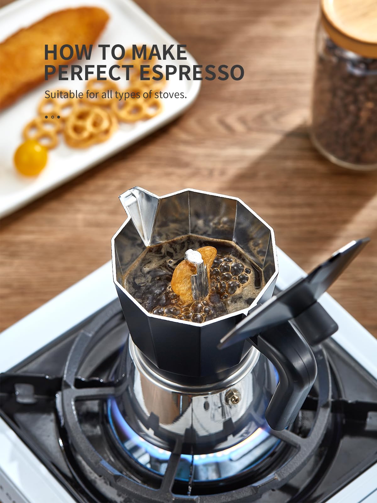 Yabano Stovetop Espresso Maker - 6 Cup Moka Pot for Rich Espresso | Durable Aluminium | Black+Silver 3