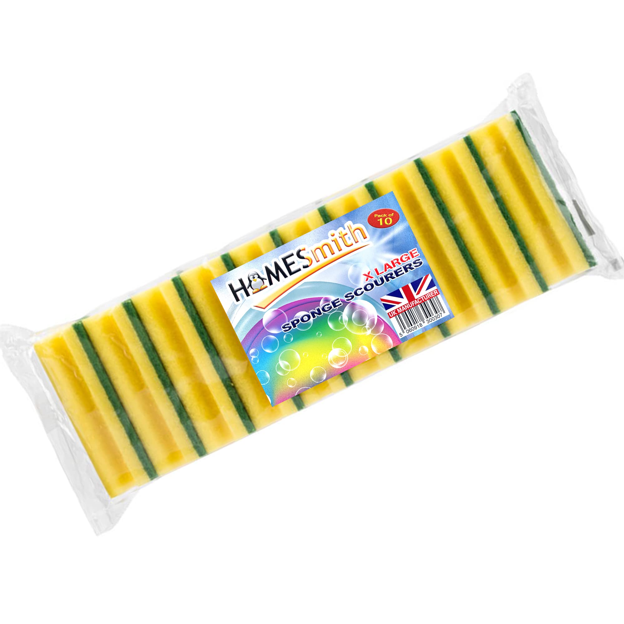 HomeSmith Heavy Duty Scrub Sponge Scourer - Dual-Sided Cleaning | Pack of 10 | Yellow & Green 1