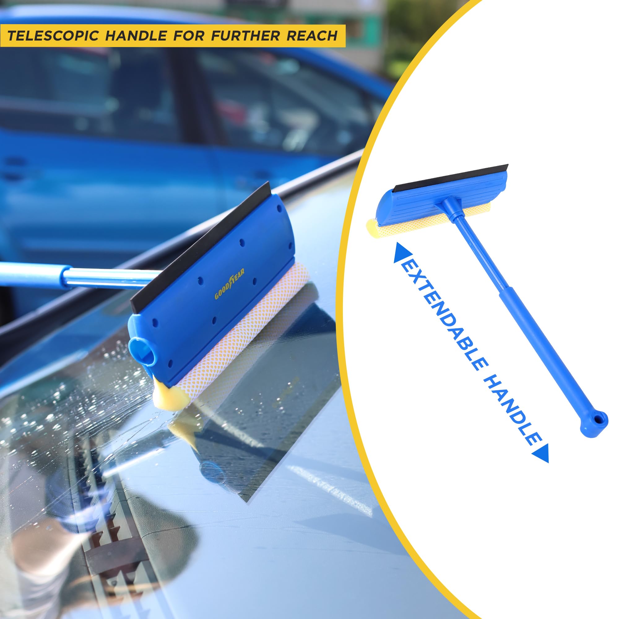 Goodyear 2 In 1 Window Squeegee | Flexible Rubber Blade | Netted Sponge Scrubber 7