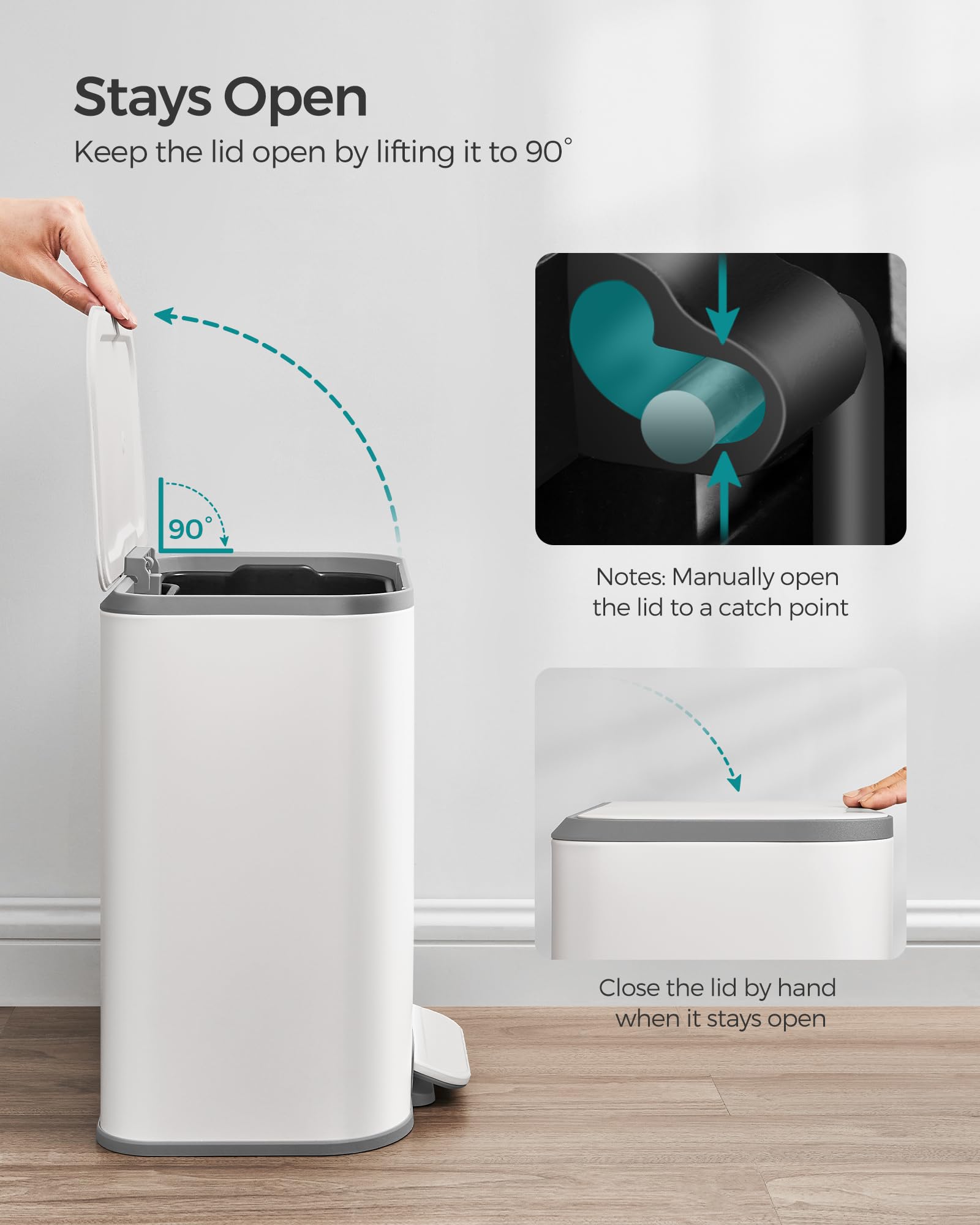 SONGMICS 20L Kitchen Pedal Bin - Soft-Close Lid, Cloud White Steel Trash Bin 7