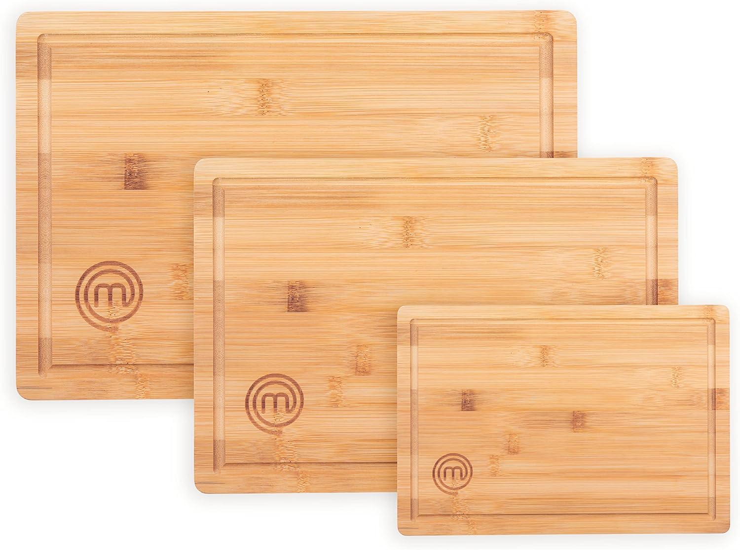 MasterChef Wooden Chopping Board Set of 3, Bamboo Cutting Boards | Includes Knife | 15in Max Size 1