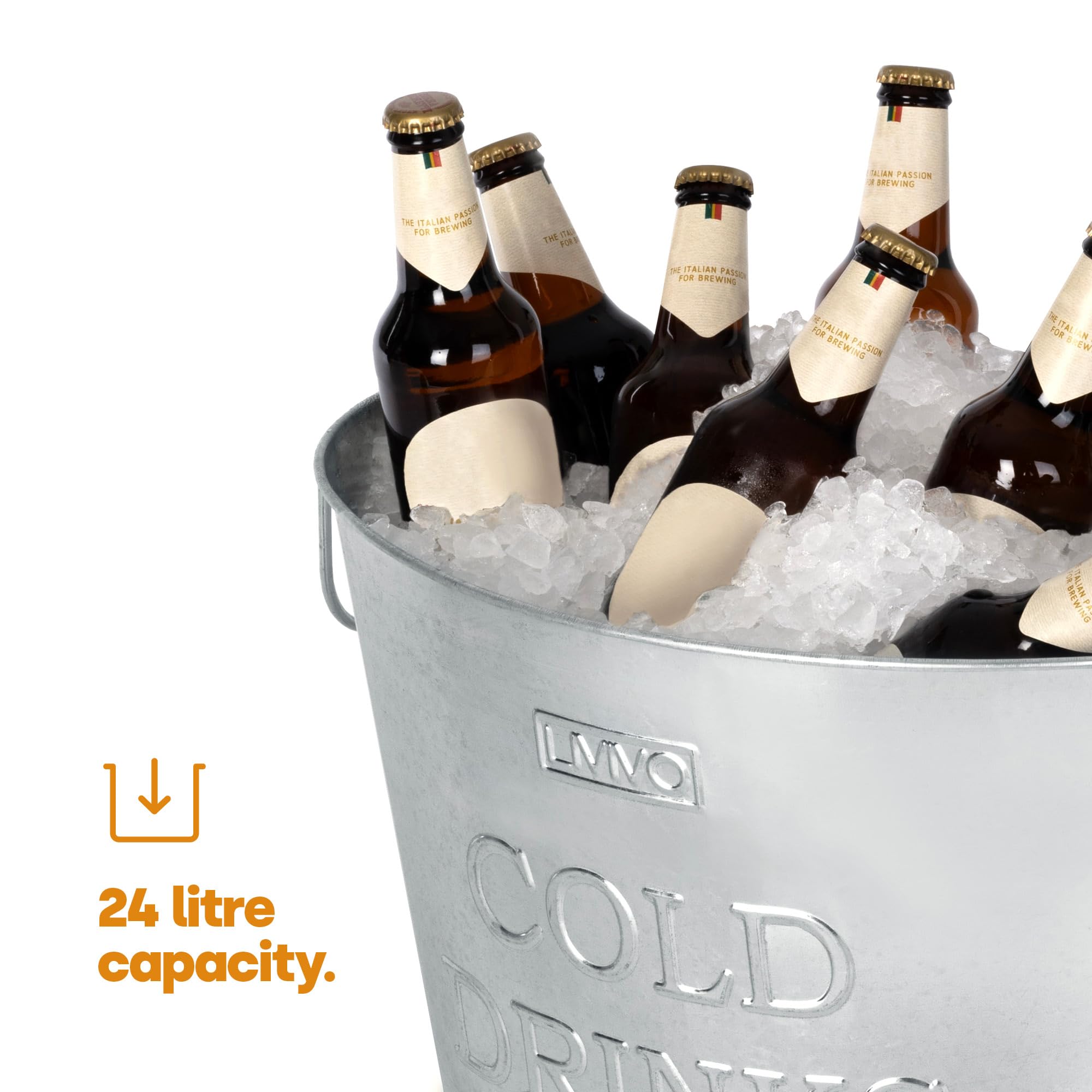LIVIVO Galvanised Steel Ice Bucket - 24L Capacity with Handles | Portable | Steel Color 7