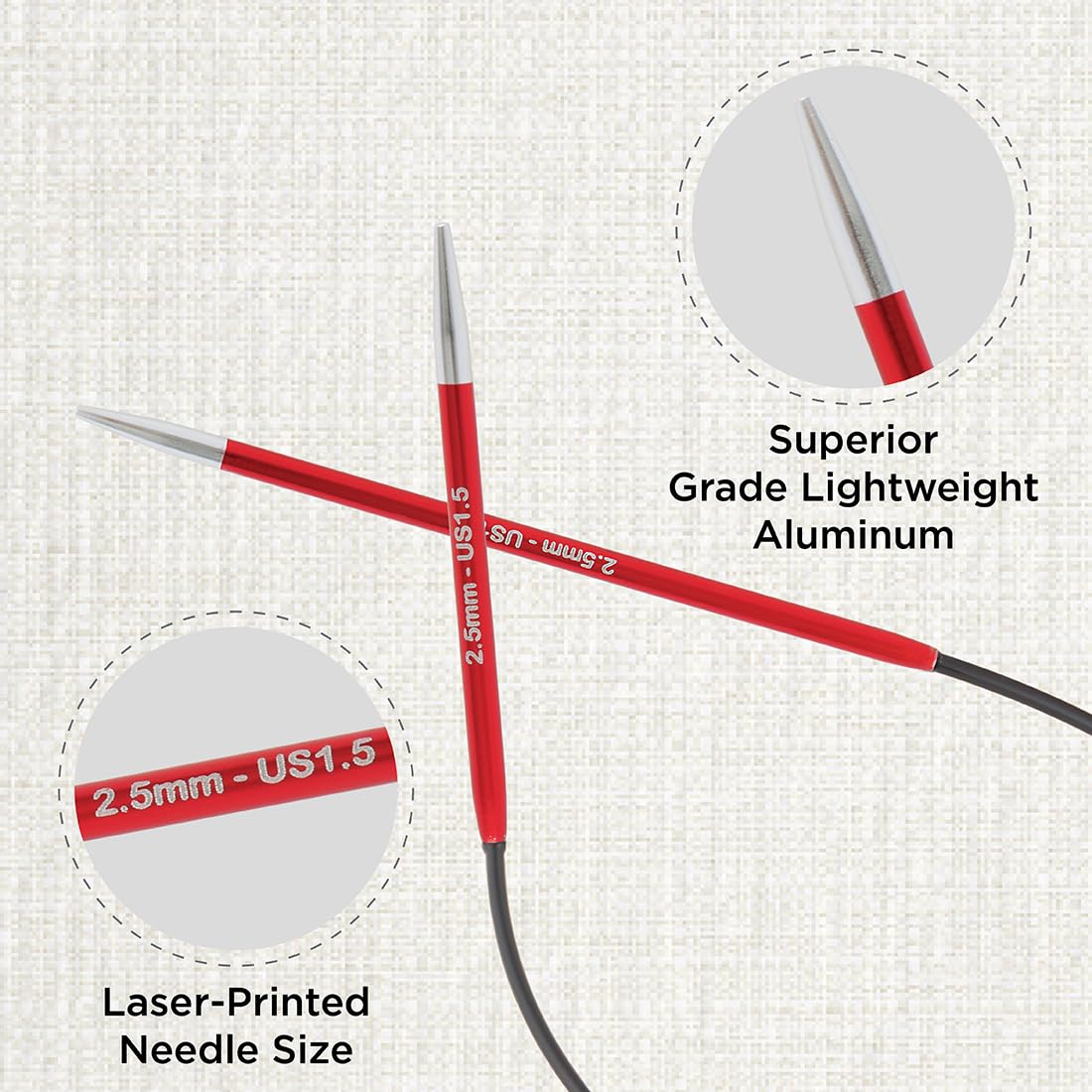 KnitPro Zing Circular Knitting Needle - 2.5mm Size, Lightweight Aluminium, Garnet Color 2