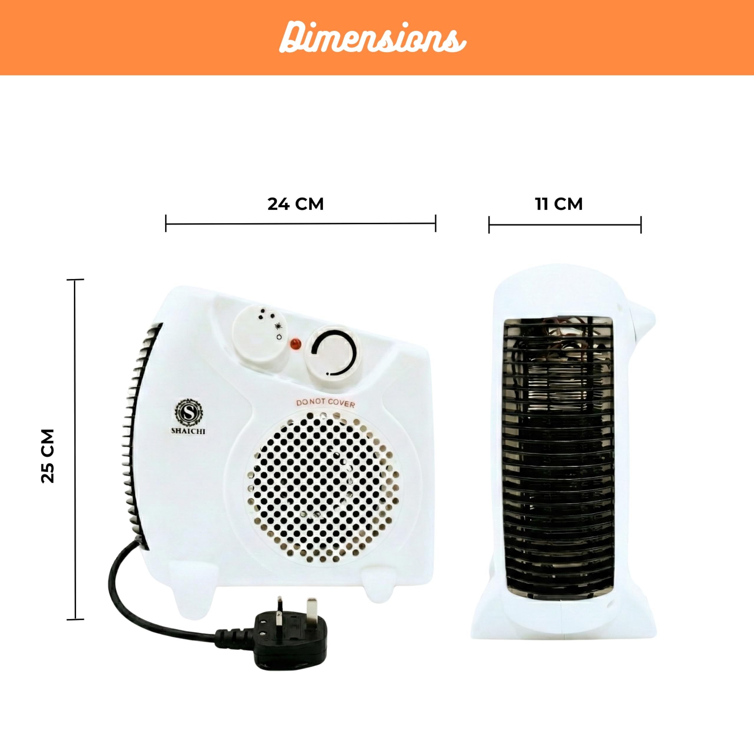 SHATCHI 2000W Upright & Flat Fan Heater | 2 Heat Settings | Adjustable Thermostat | Portable 8