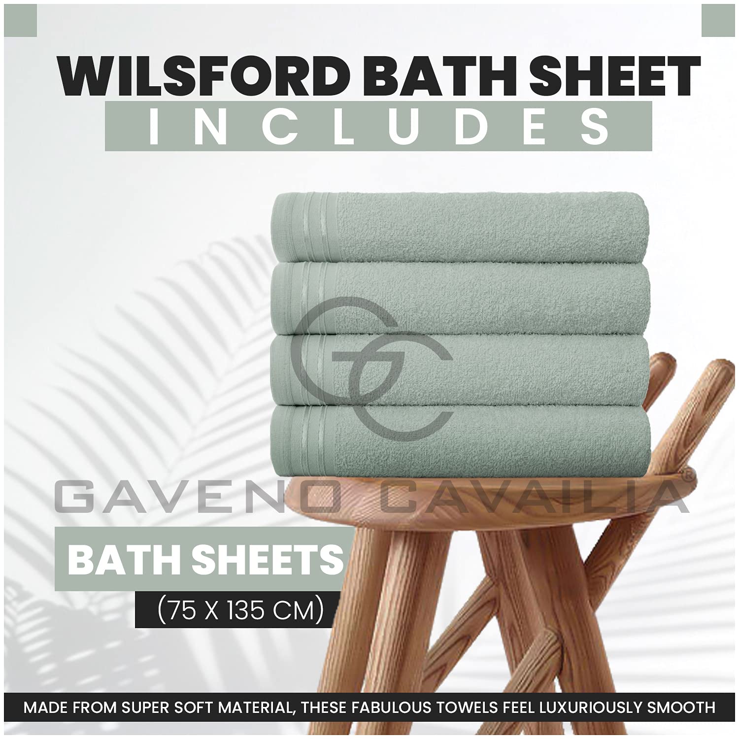 GC GAVENO CAVAILIA Wilsford Bath Sheet - 4 Pack Egyptian Cotton, 450 GSM, Duck Egg, 75X135 Cm 3