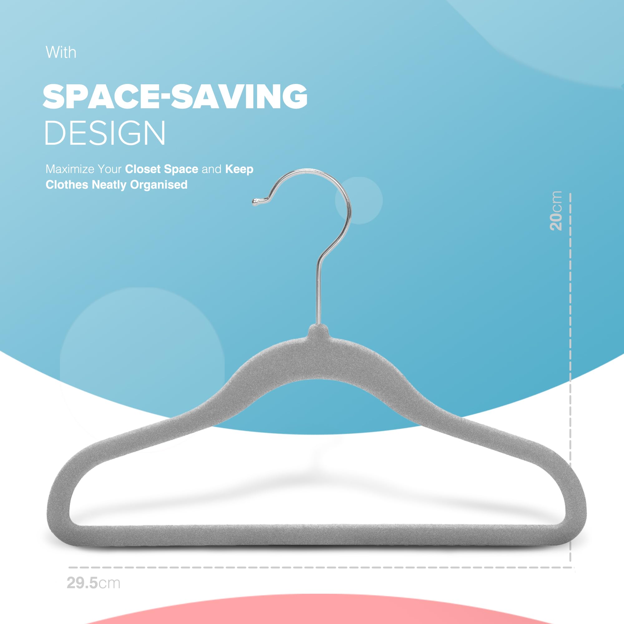 kidoola Velvet Baby Hangers - 20 Count Grey/Silver for Newborn to 24 Months