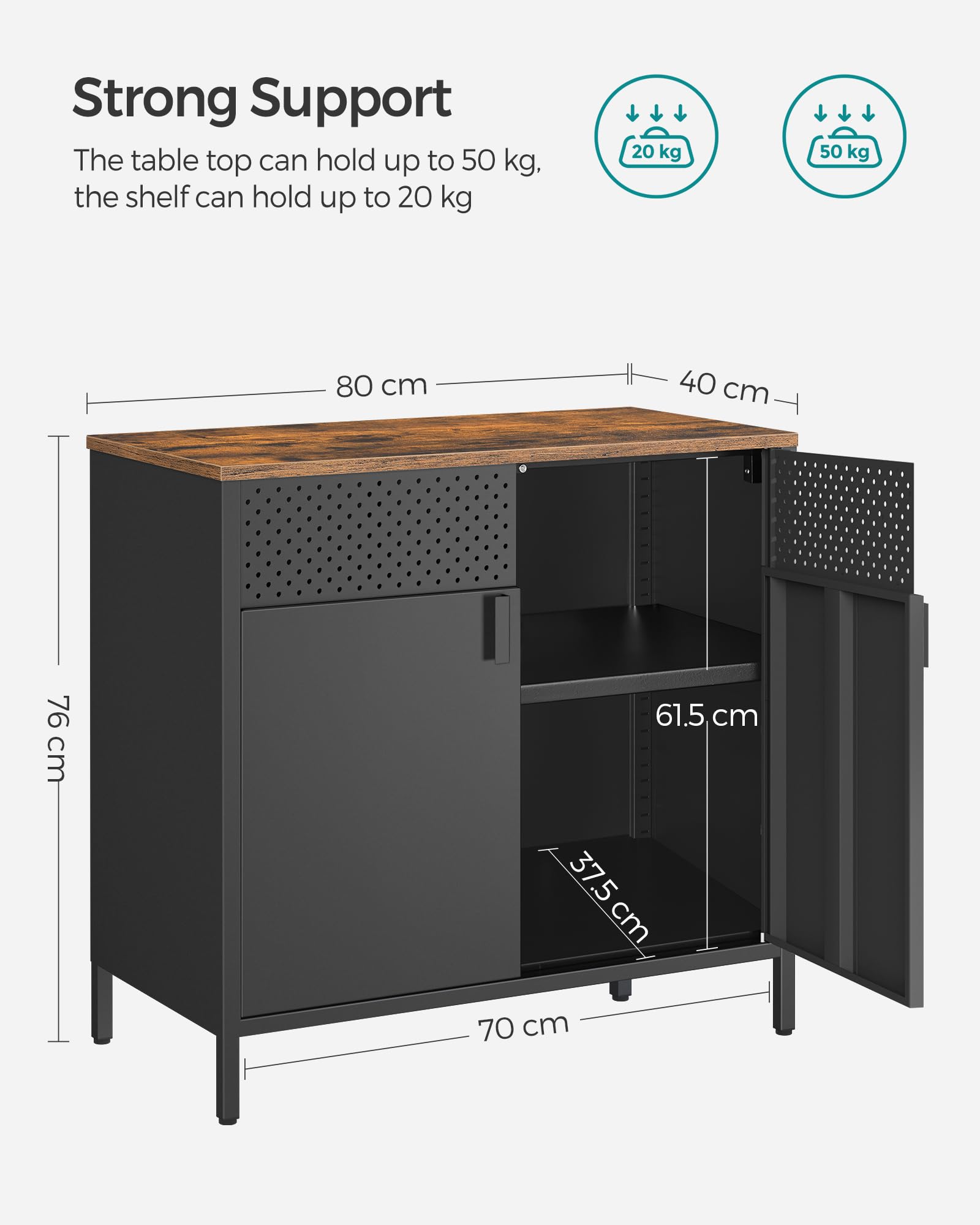 SONGMICS Storage Cabinet - Rustic Brown/Black Metal Cabinet with Adjustable Shelf | 80W cm 3