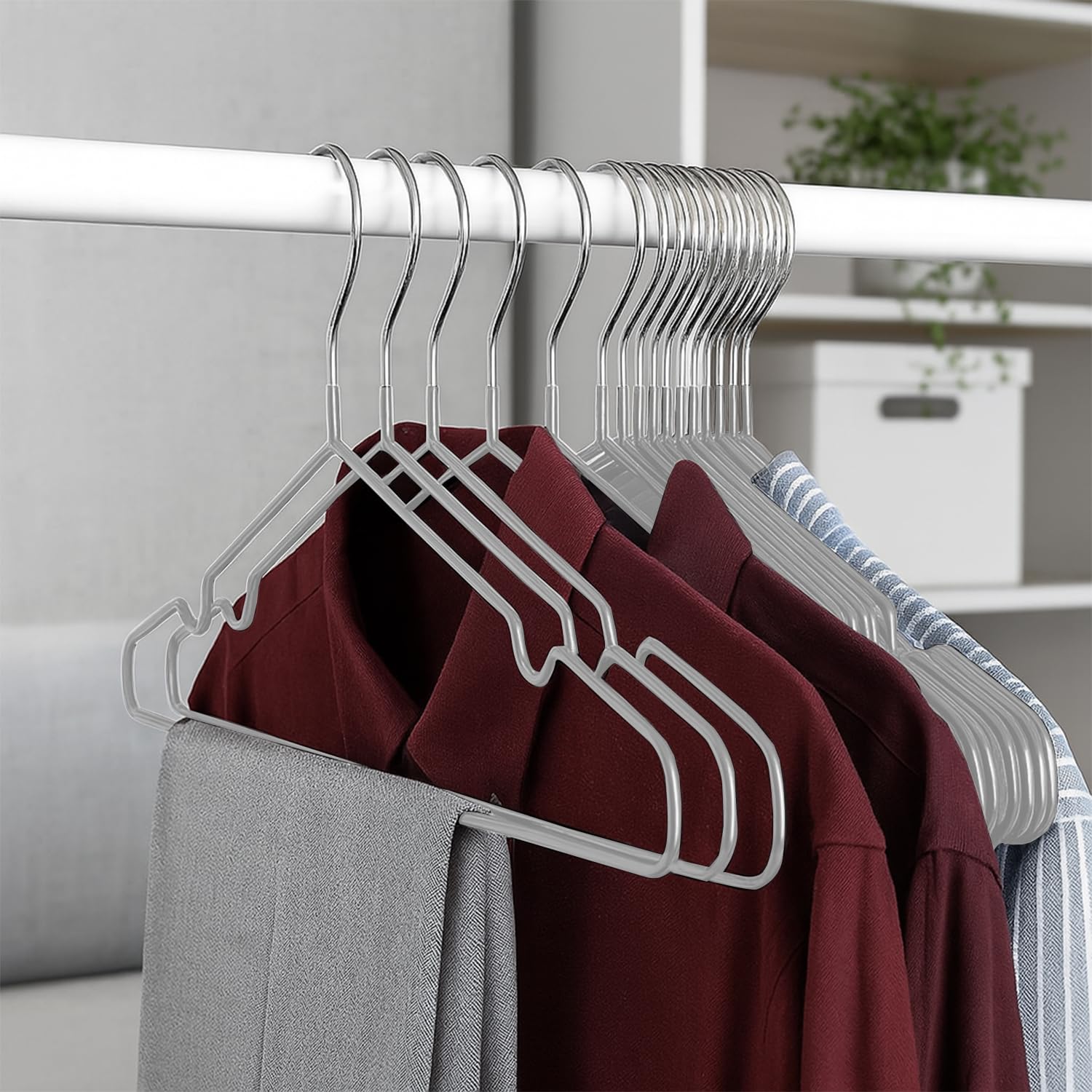 KEPLIN 20x Premium Rubber Coated Metal Hangers - Heavy Duty, Space Saving | Grey | 42 x 0.5 x 19.2 cm 8