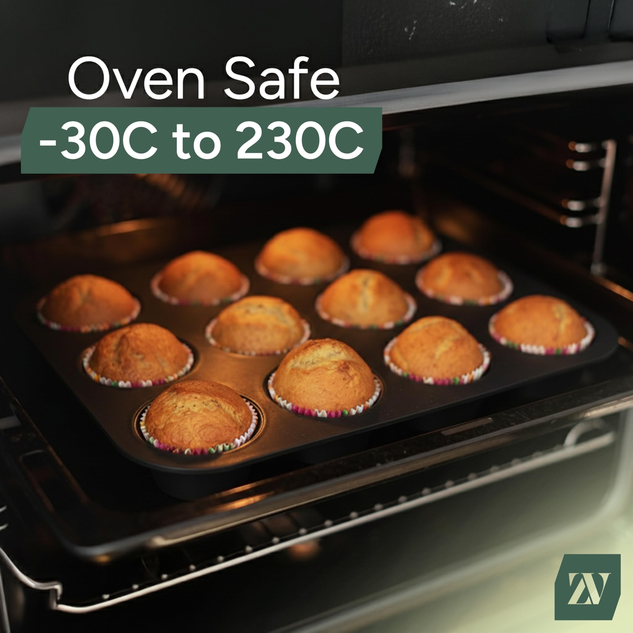 Zuvo Silicone Muffin & Cupcake Tray - 12 Cups Non-Stick, Black, 23x31cm 4
