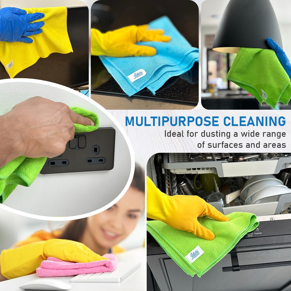 FABRIO Microfibre Cleaning Cloths - Pack of 8, 30x30cm, Ultra-Soft, Lint-Free for Kitchen, Car & Glass 4