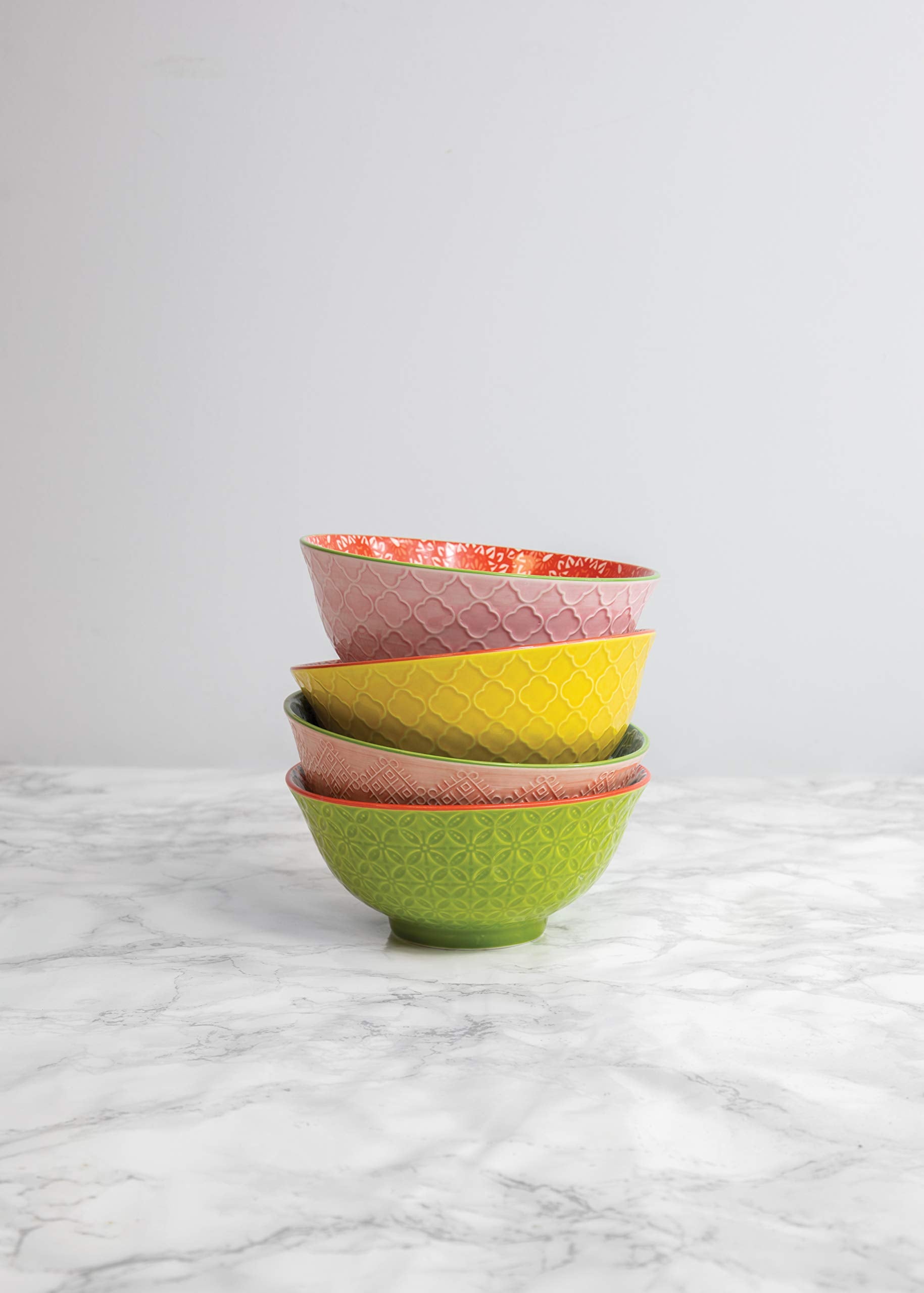 KitchenCraft Patterned Ceramic Soup-Cereal Bowls Set of 4 | Microwave Safe | Gift Boxed 4
