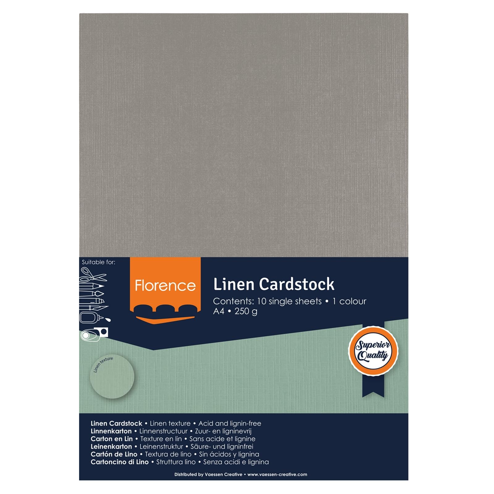 Vaessen Creative Florence Linen Cardstock - 250 GSM | A4 | Concrete Grey | 10 Sheets 4