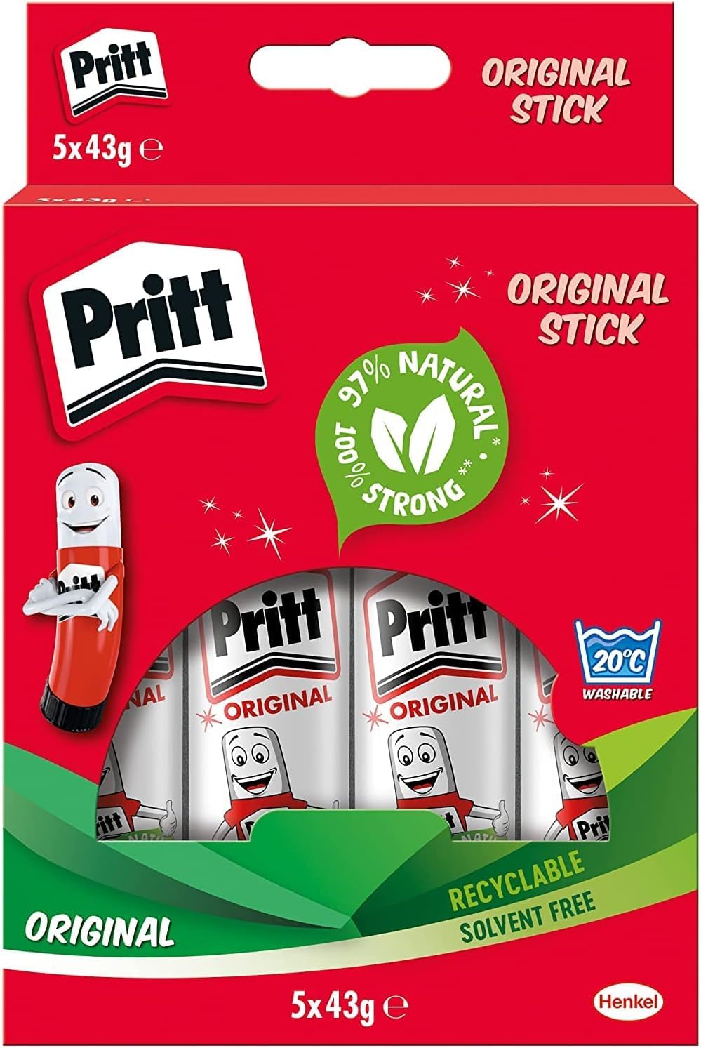 Pritt Glue Stick - Strong Hold Craft Glue for School & Office, 5 x 43g Sticks 1