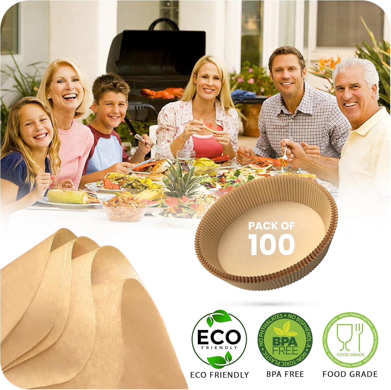 Roe Tenpo Air Fryer Liners - 100 Pcs Disposable Parchment Paper, 6.3 Inch Round, Non-Stick 4