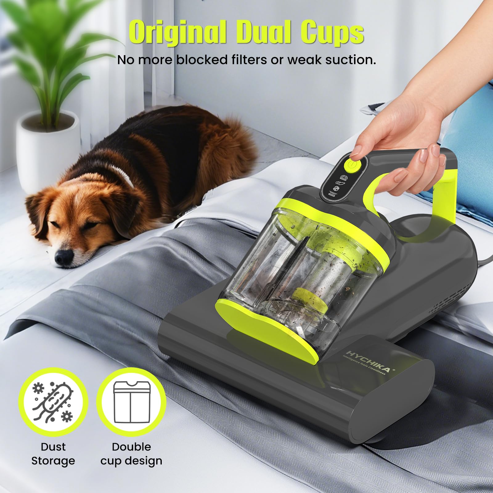 HYCHIKA Mattress Vacuum Cleaner - 16kPa Suction, 5-in-1 Deep Cleaning with UV-C Light & Heat 5