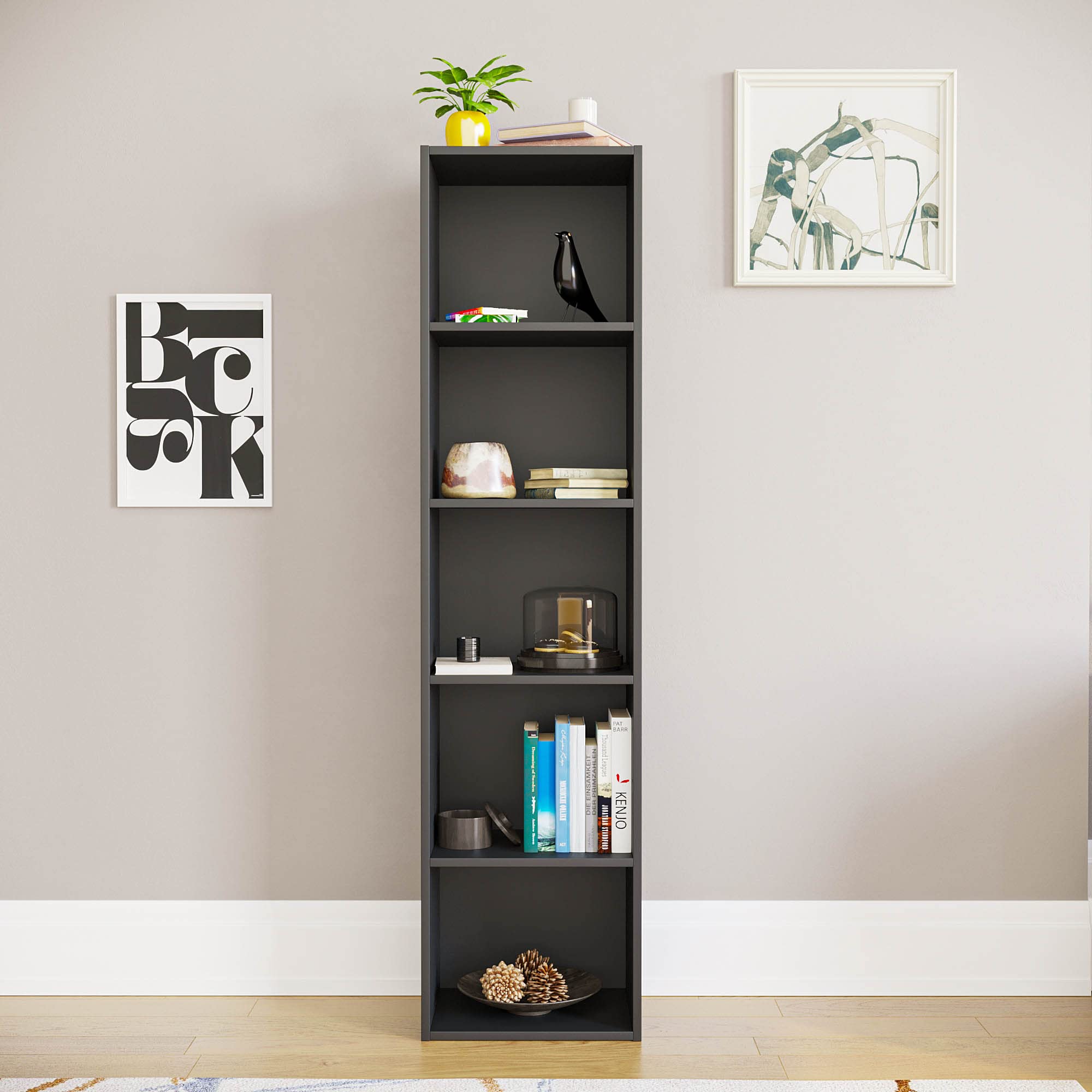 Vida Designs Oxford 5 Tier Cube Bookcase - Black Wooden Shelving | H 132 x W 32 x D 24 cm 2