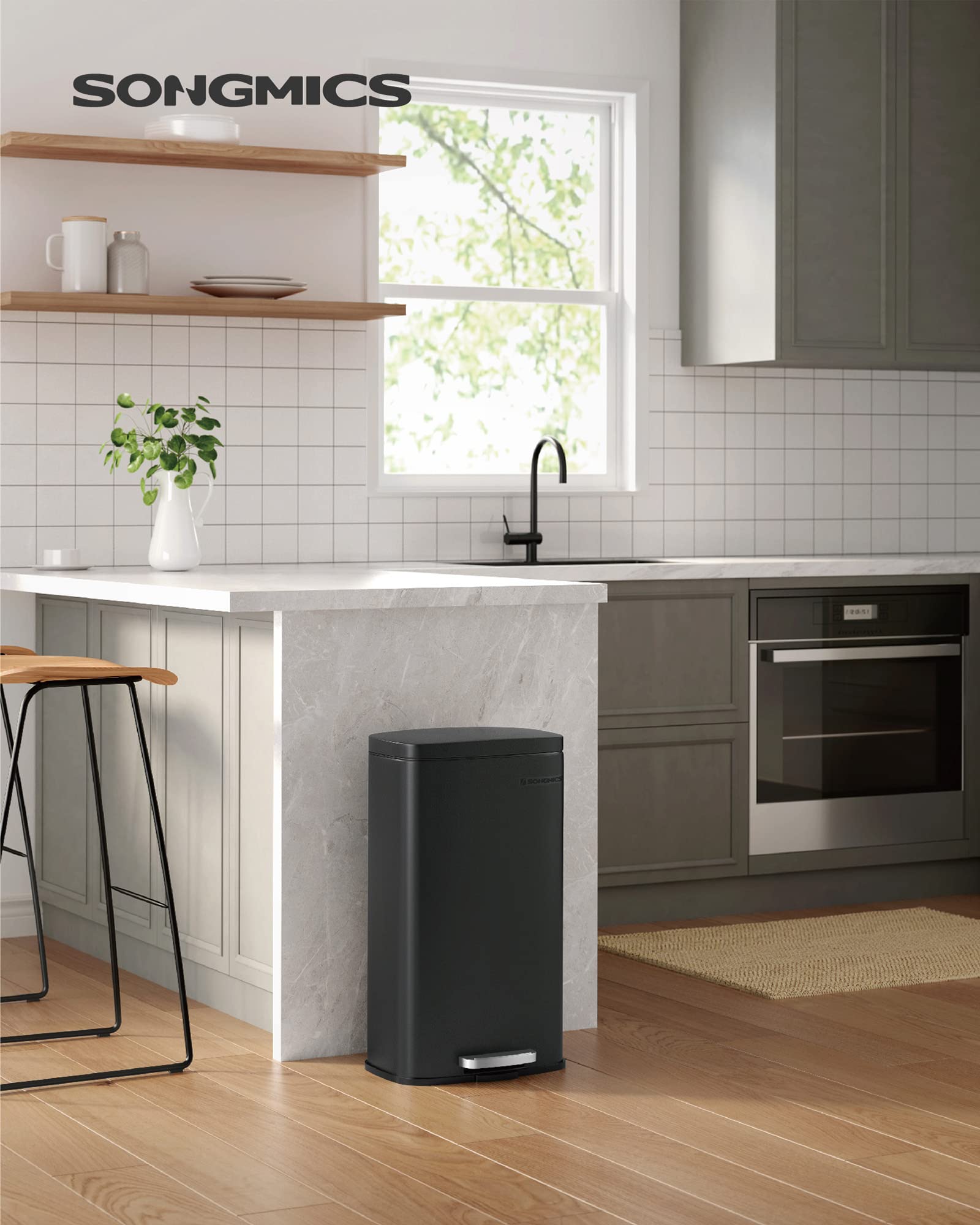SONGMICS Kitchen Bin 8 Gallon (30 L) Pedal Rubbish Bin | Soft Close | Black Steel LTB03BK 2