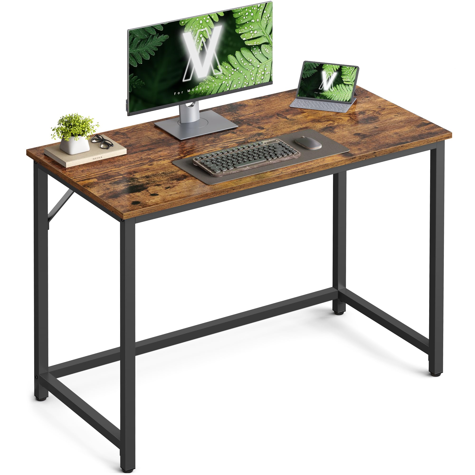 VASAGLE Computer Desk - Industrial Design, Rustic Brown/Black | 100 x 50 cm Top | 50 kg Load Capacity