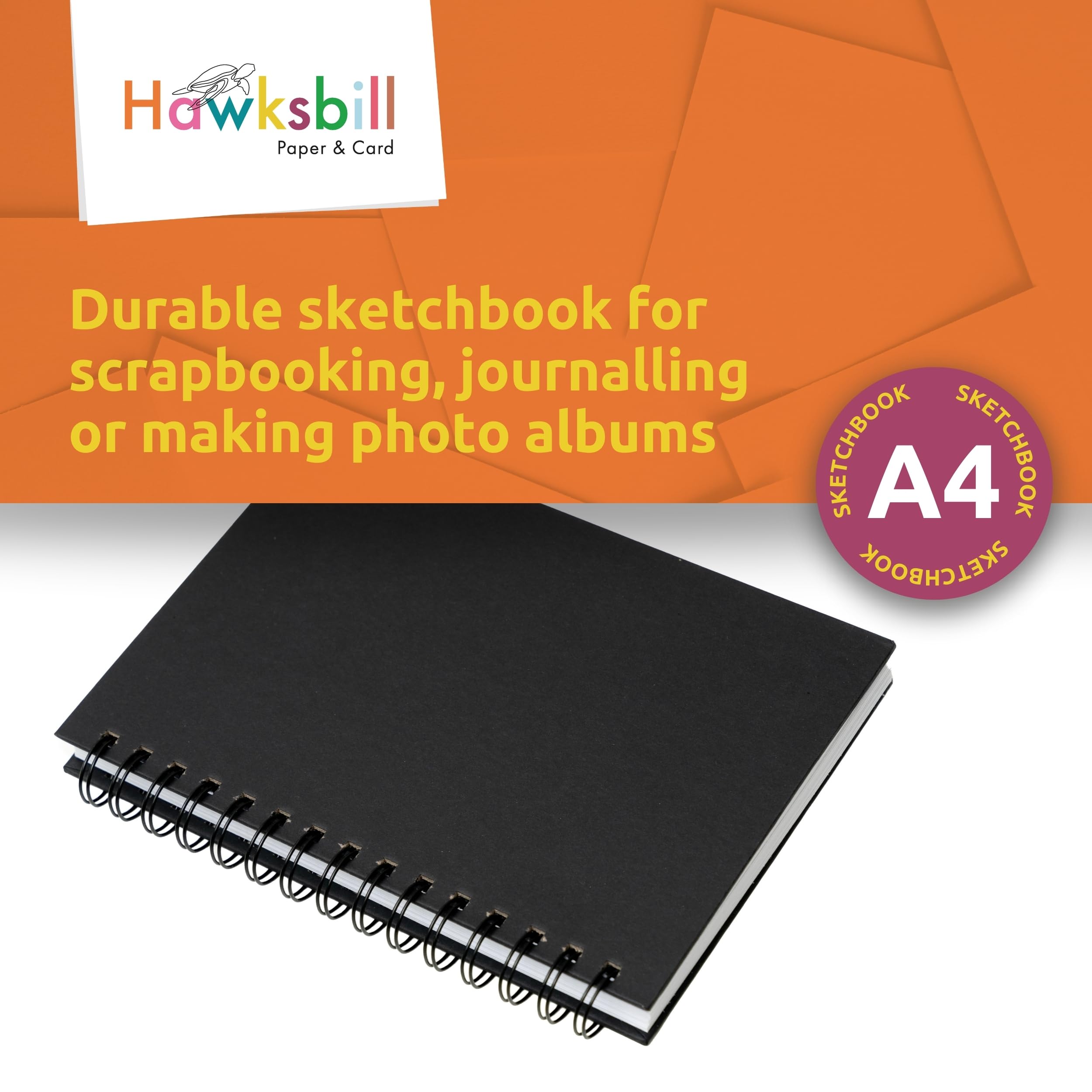 Hawksbill A4 Sketchbook - 40 Sheets/80 Pages, 150GSM, Black Hardback 7