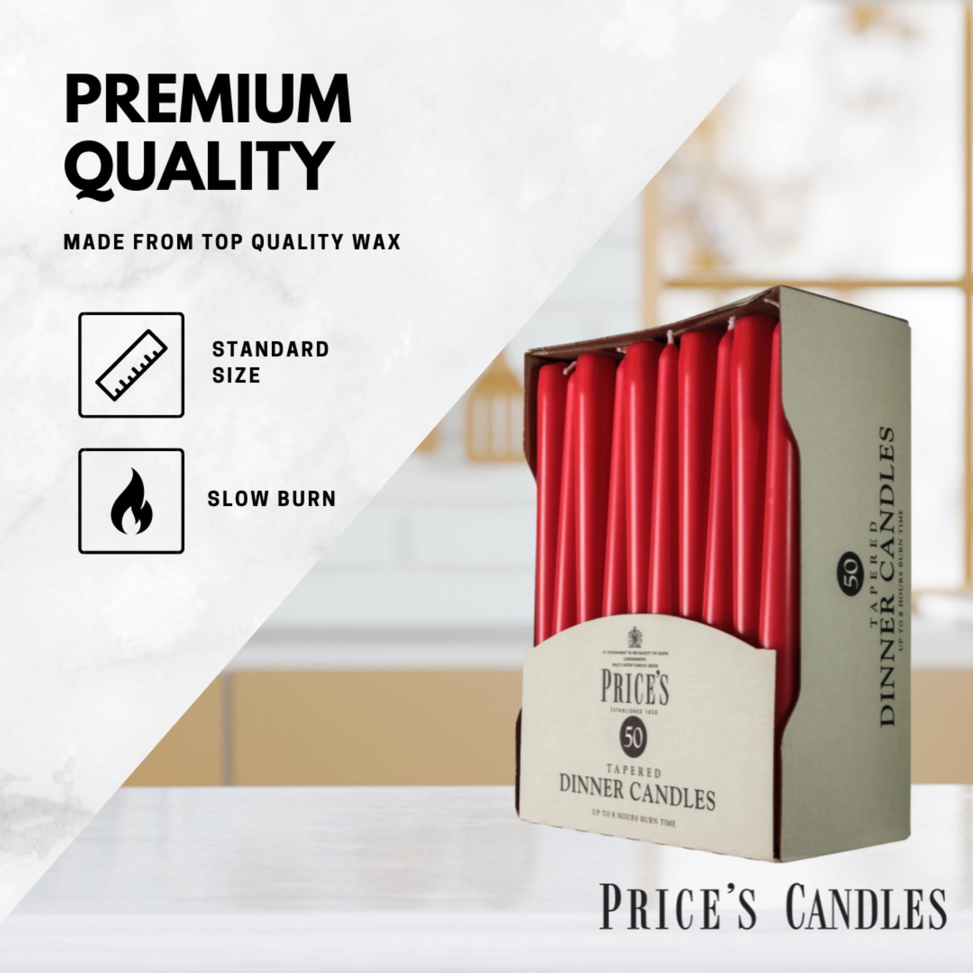 Price's Candles Tapered Dinner Candles - Red Unscented Wax | 50 Pack | 7 Hr Burn 4