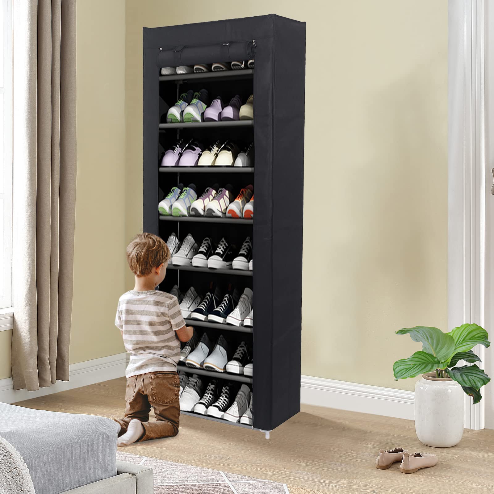 Rainberg 10 Tier Shoe Rack with Dustproof Cover | Holds 27-35 Pairs | 45kg Capacity 7