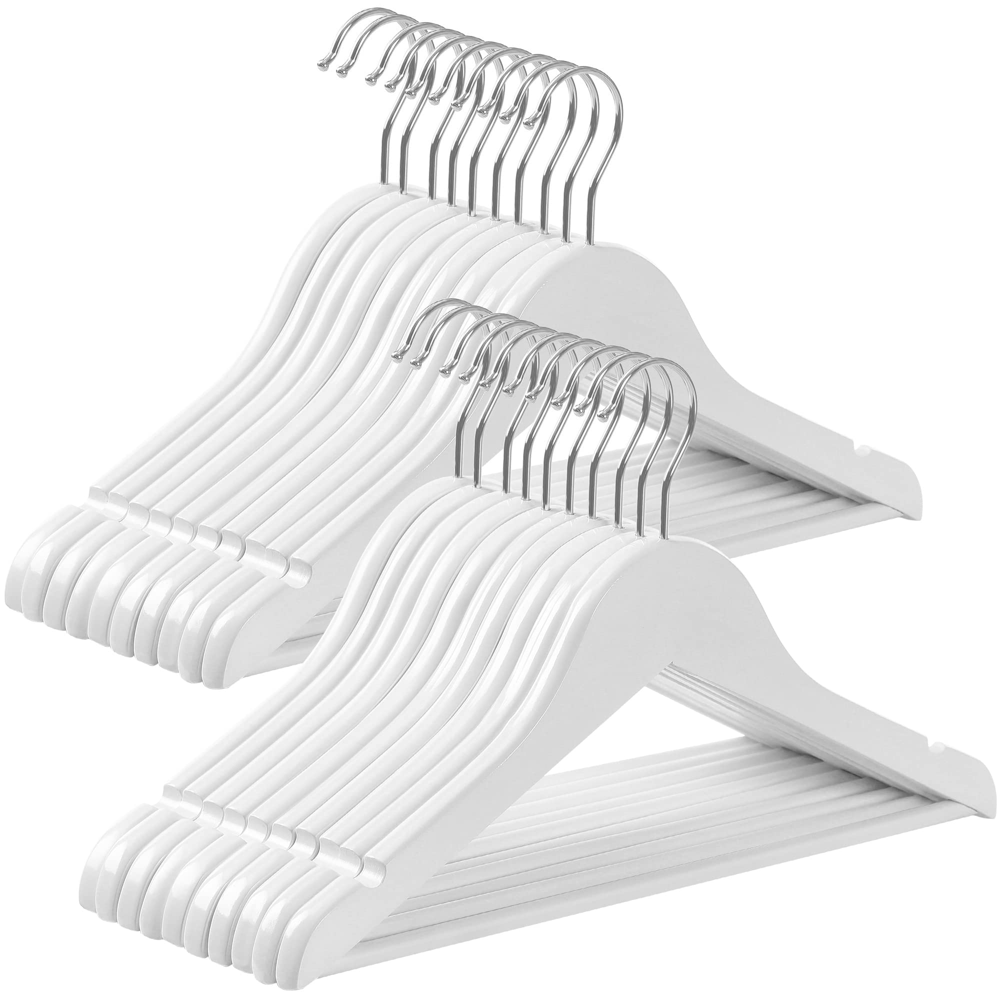 SONGMICS Wood Children's Hangers - Pack of 20 Kid's Clothes Hangers with Trousers Bar | White Finish 1