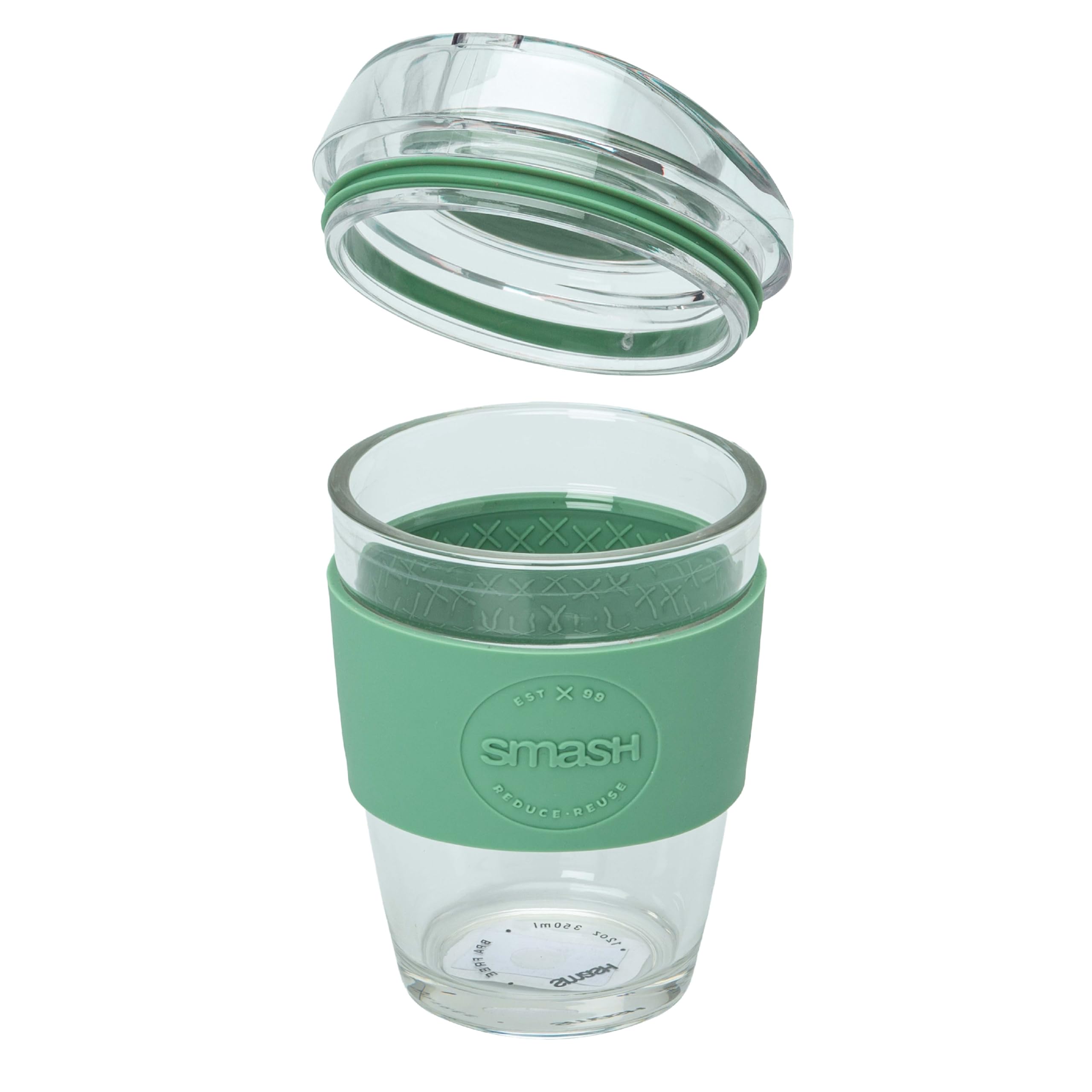 Smash Borosilicate Glass Coffee Cup - 350ml/8oz, Sage Sleeve | Barista Friendly Reusable Cup 5