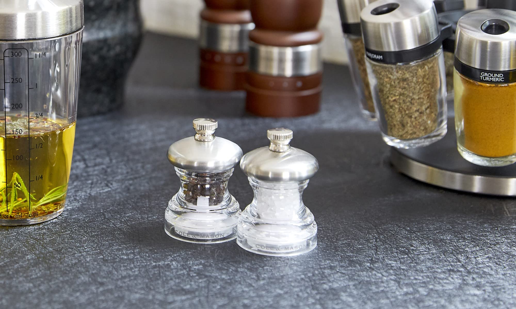 Cole & Mason Button Salt and Pepper Mill Set - 65mm, Adjustable Precision+ Mechanism | Stainless Steel/Acrylic 8