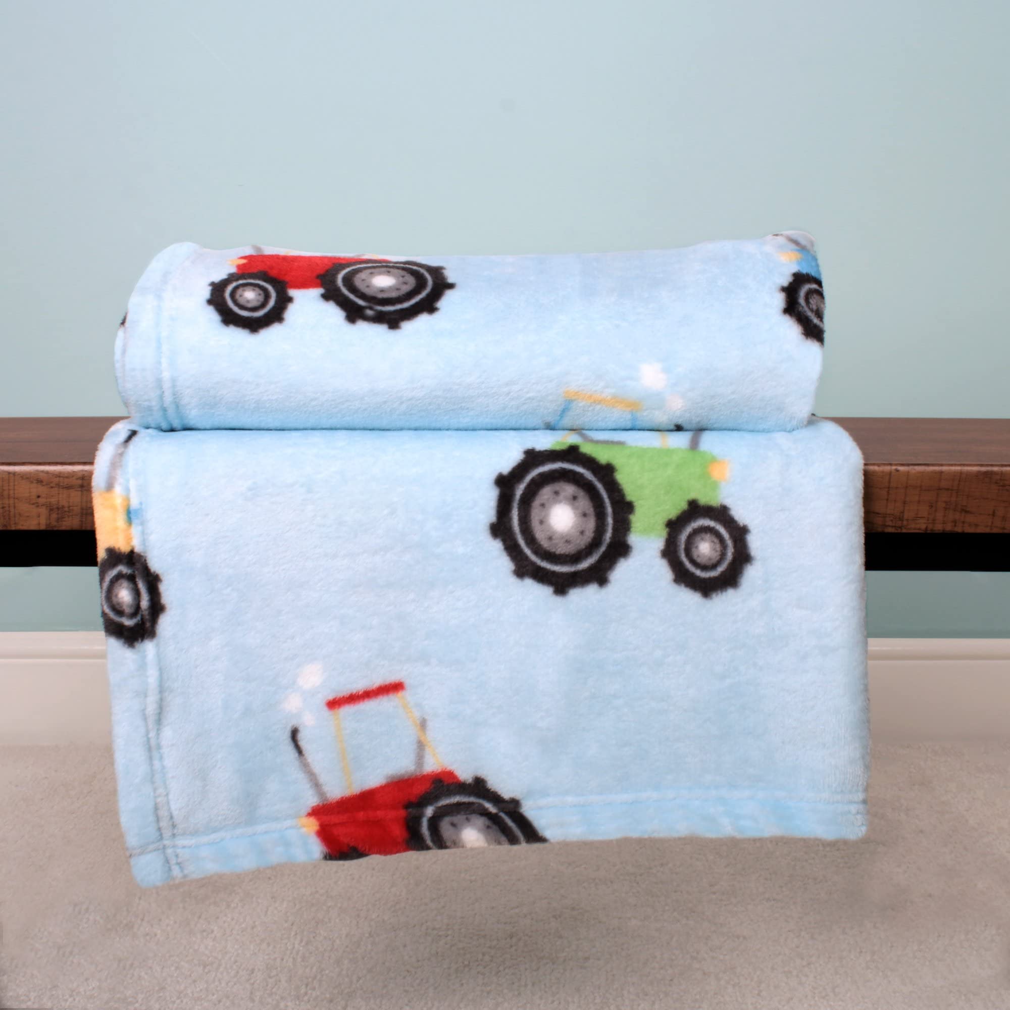 Bedlam Fleece Throw Blanket - Blue Tractor Design | 120 x 150cm | Reversible Polyester 1
