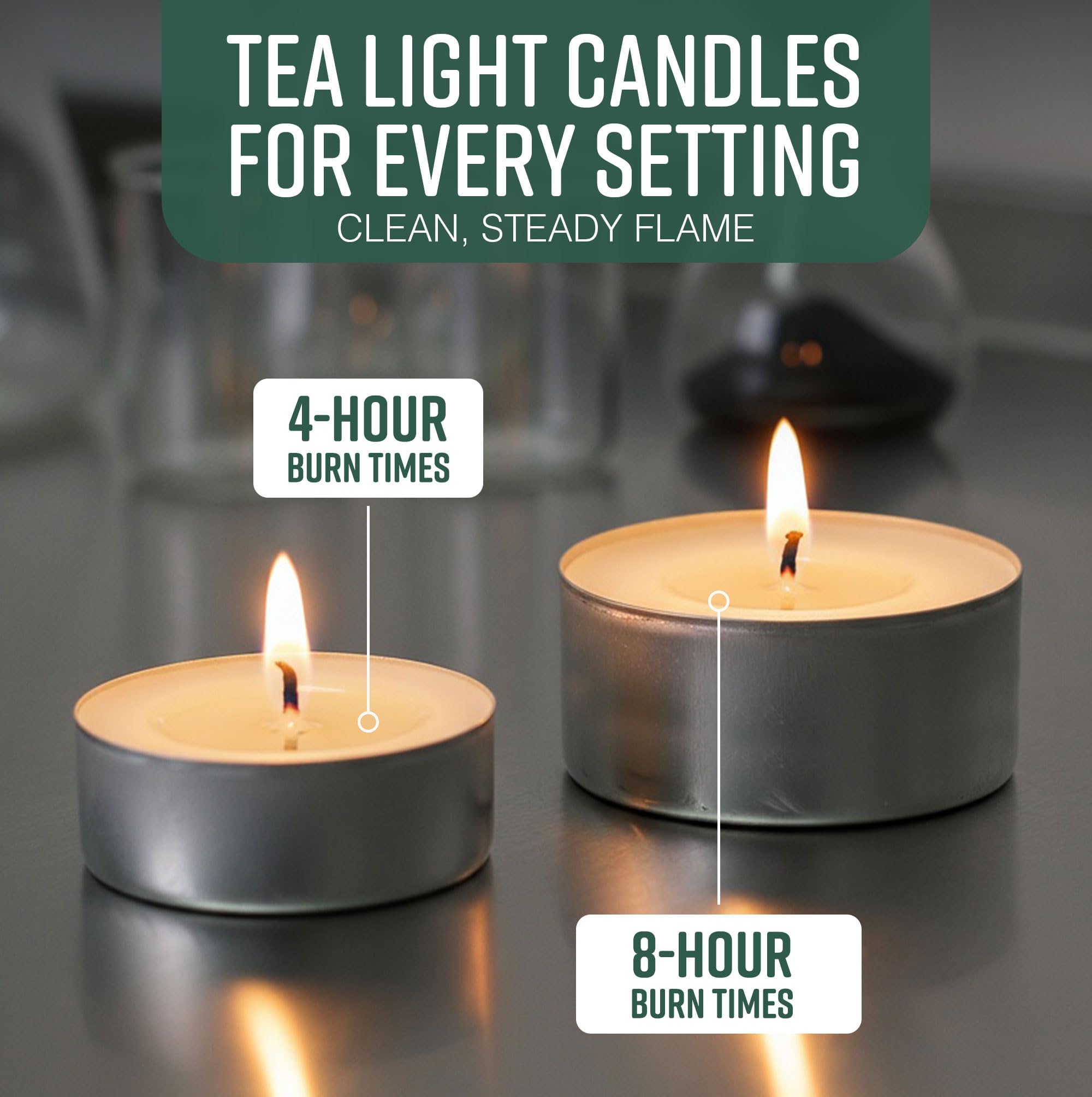 GloBrite Unscented Tea Lights - 4 Hour Burn Time | 100 Pack | White 2