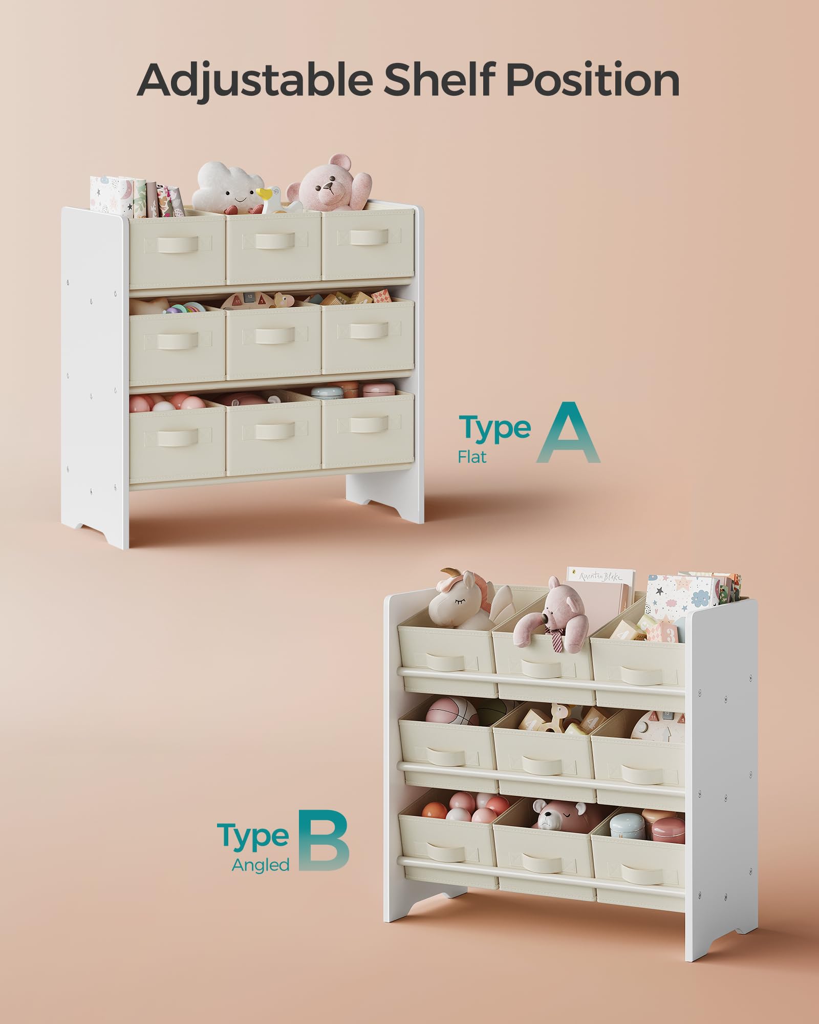 SONGMICS Toy Organiser Shelf with 9 Non-Woven Fabric Boxes | Cloud White | 60cm Height 6