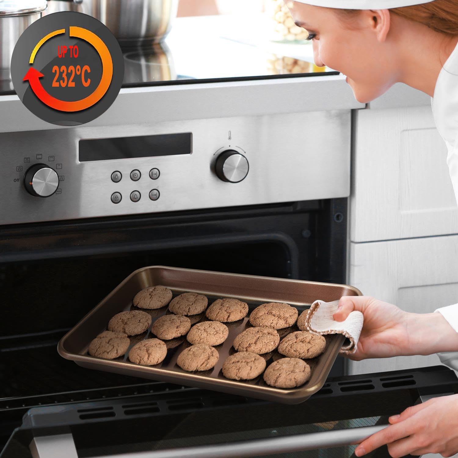 NutriChef Non-Stick Cookie Tray Set - 2-Piece, Carbon Steel, Oven Safe to 445°F 6