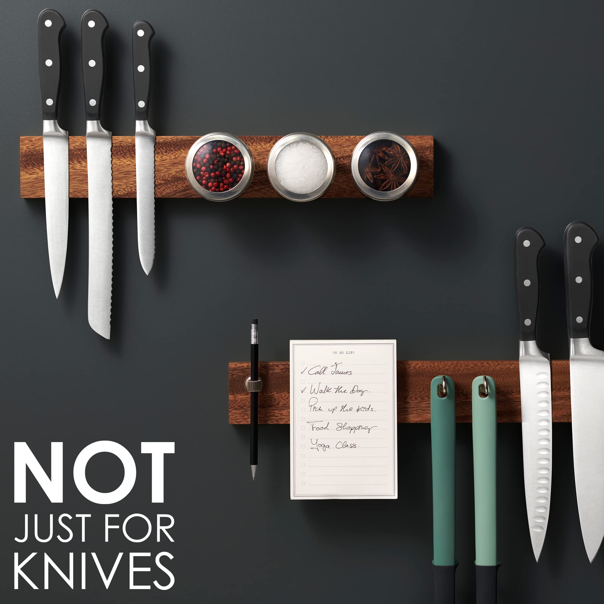 LARHN Magnetic Knife Rack in Walnut - 40 cm Wall Mount for Knives & Utensils | Extra-Strong Magnet 5