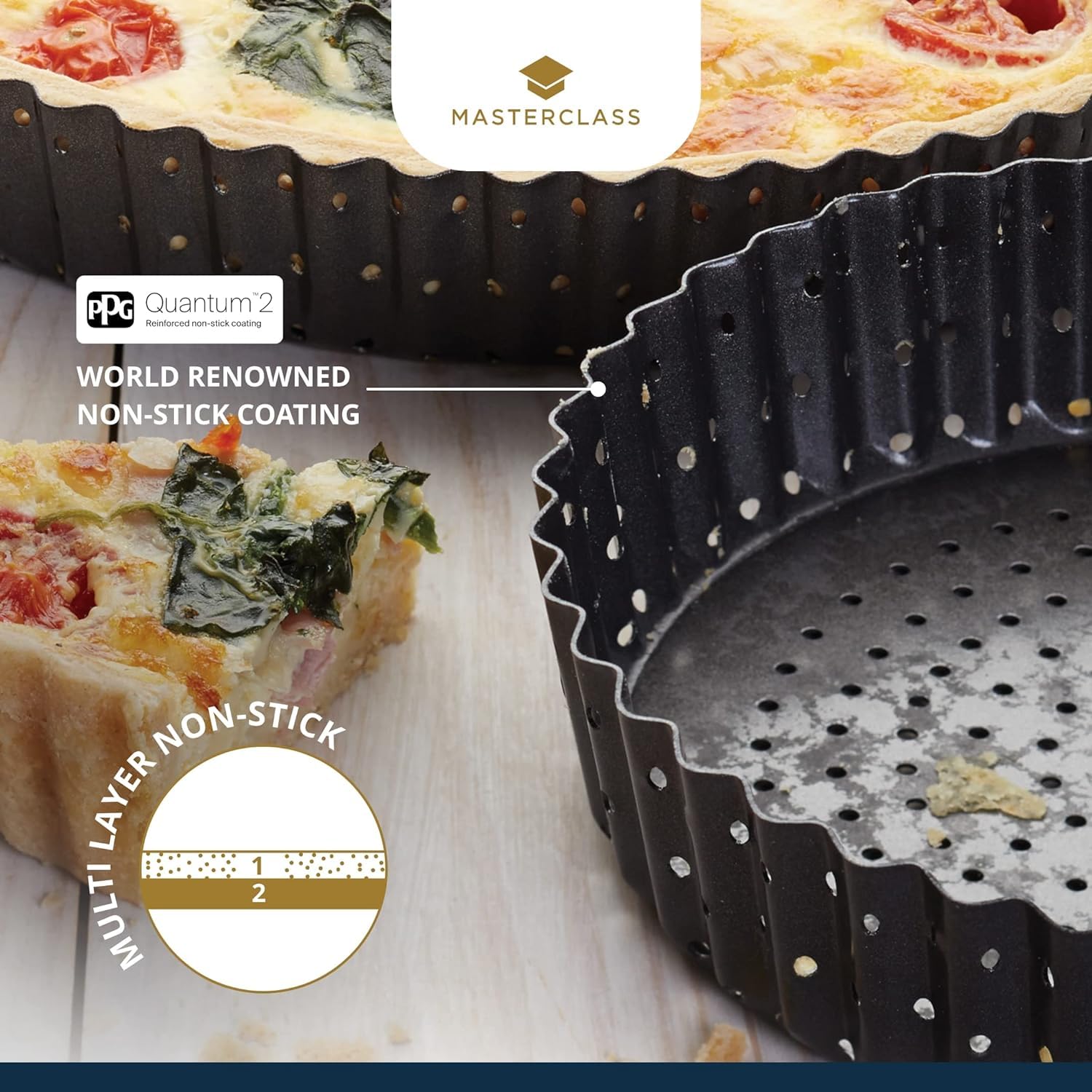 MasterClass Crusty Bake 20 cm Perforated Quiche Tin | Carbon Steel, Loose Base, Non-Stick 5
