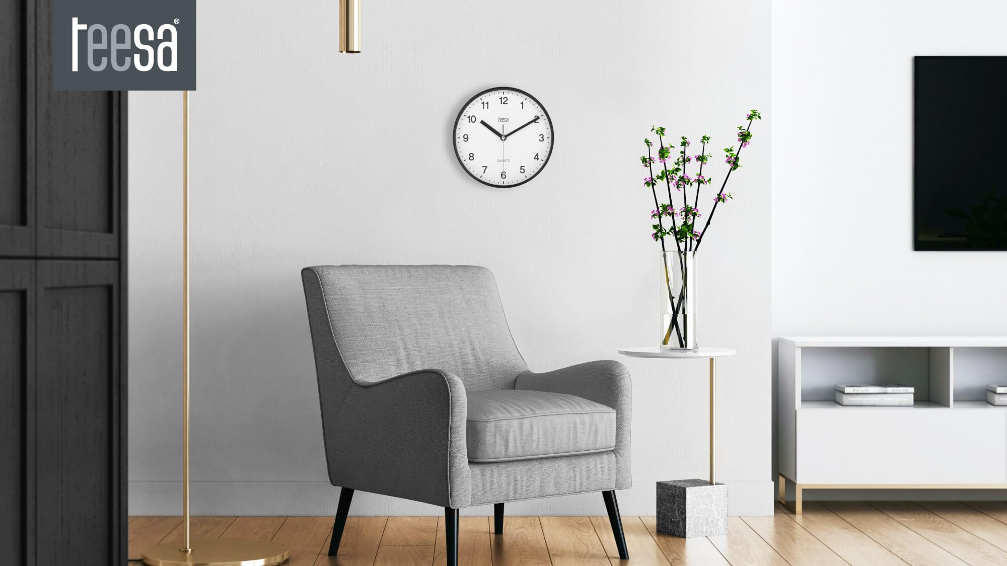 Teesa Analog Wall Clock - 20 cm Diameter | Silent Movement | Black Plastic 2