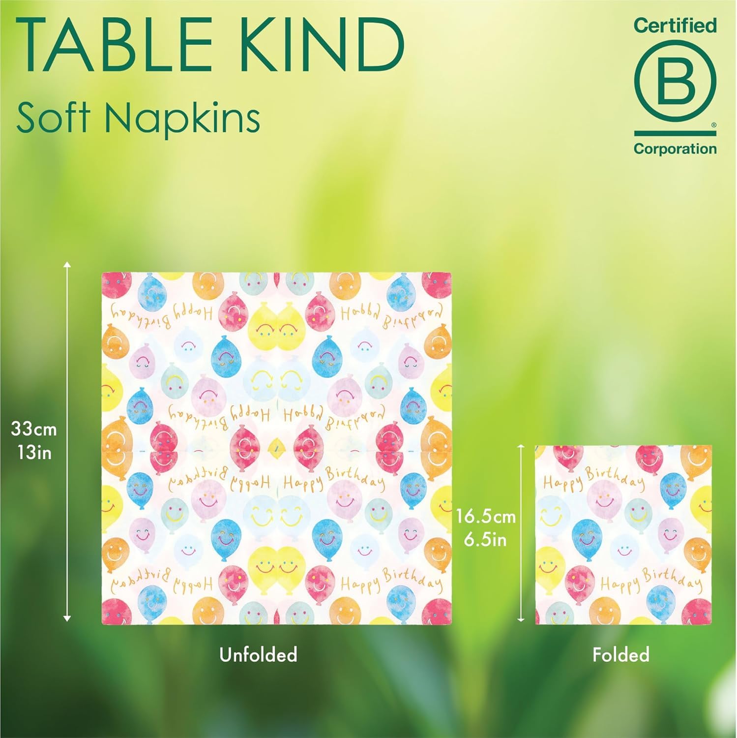 Talking Tables Table Kind Happy Birthday Paper Napkins - 100 Pack, 2-Ply, 33cm | Eco-Friendly 3