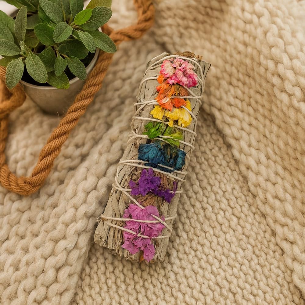 VIE Sage Smudge Stick with 7 Chakra Flowers - White Sage Scent | Promotes Relaxation 3