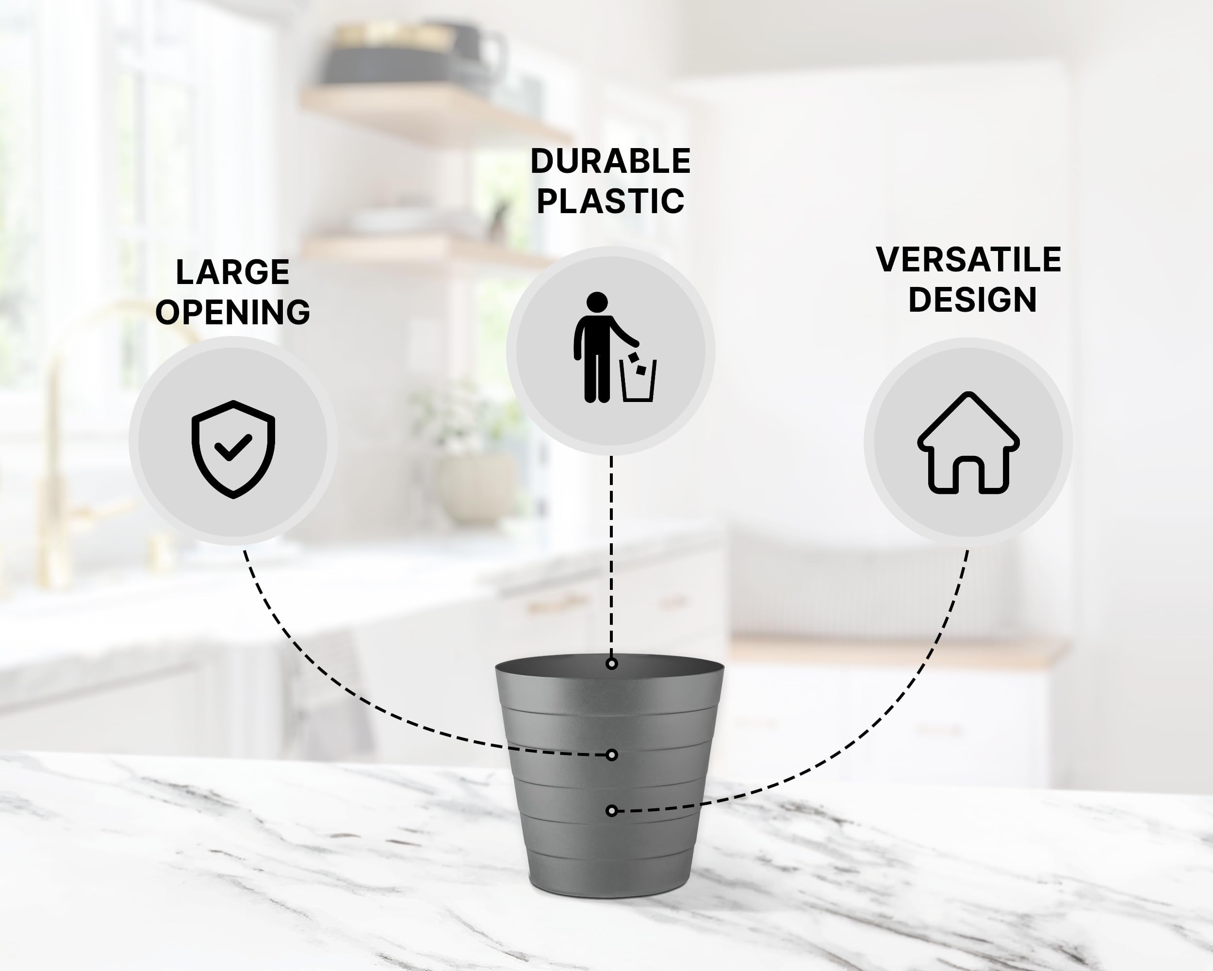 Zuvo Plastic Paper Bin - Compact 5L Waste Basket for Office Desk | Shatter-Proof | Grey 3