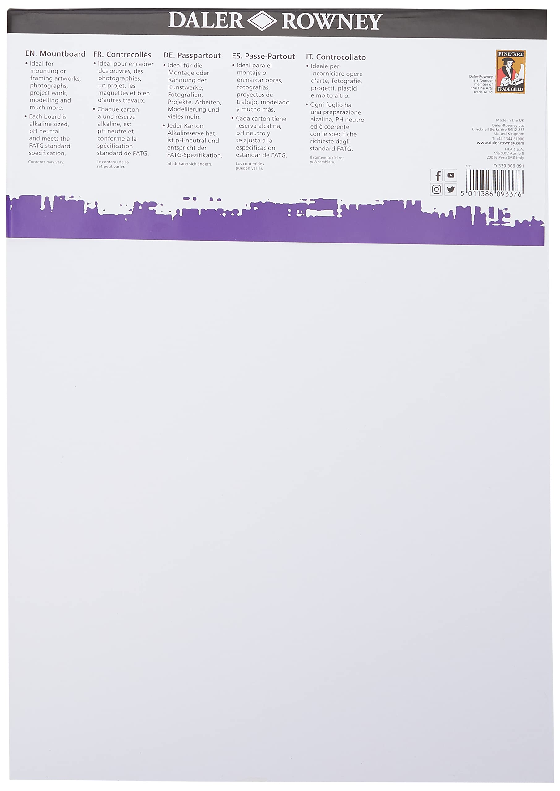 Daler Rowney Graduate Cream Core A3 Mountboard Pack - 8 Ice White Smooth Surface Boards, 1.25mm Thick 2
