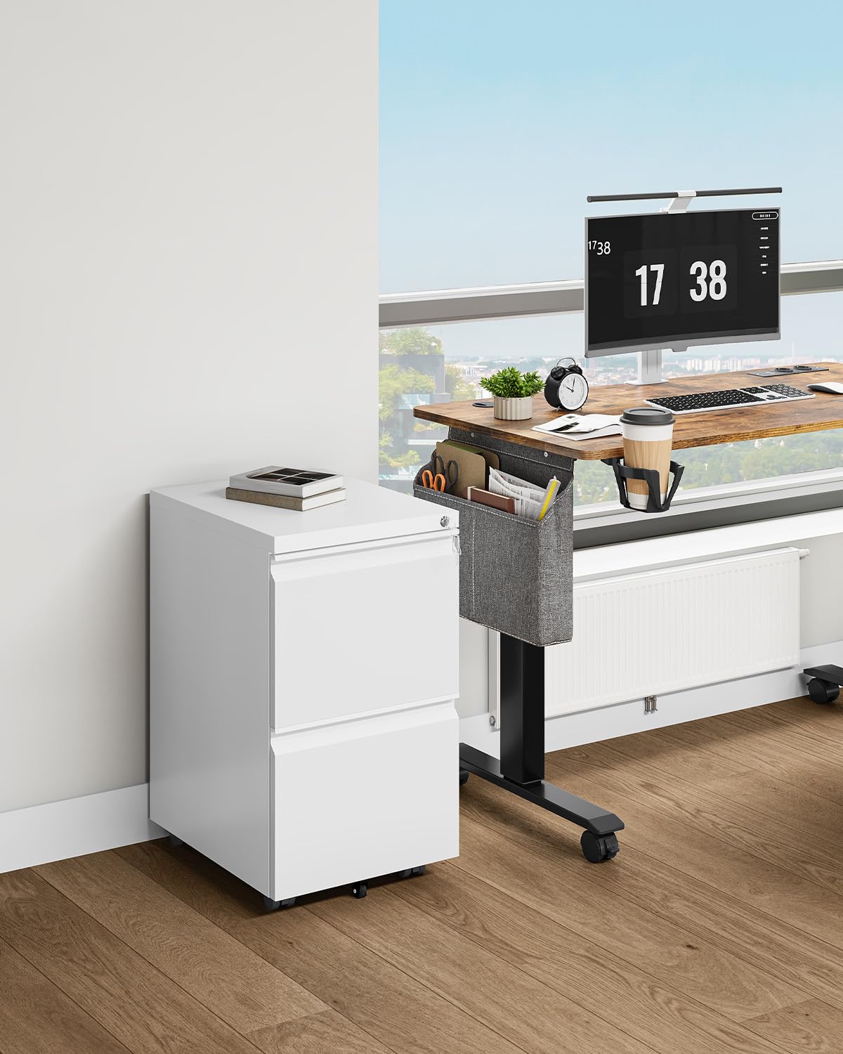 YITAHOME Mobile Filing Cabinet - 2 Lockable Drawers | Steel Construction | White | 51x39x71cm