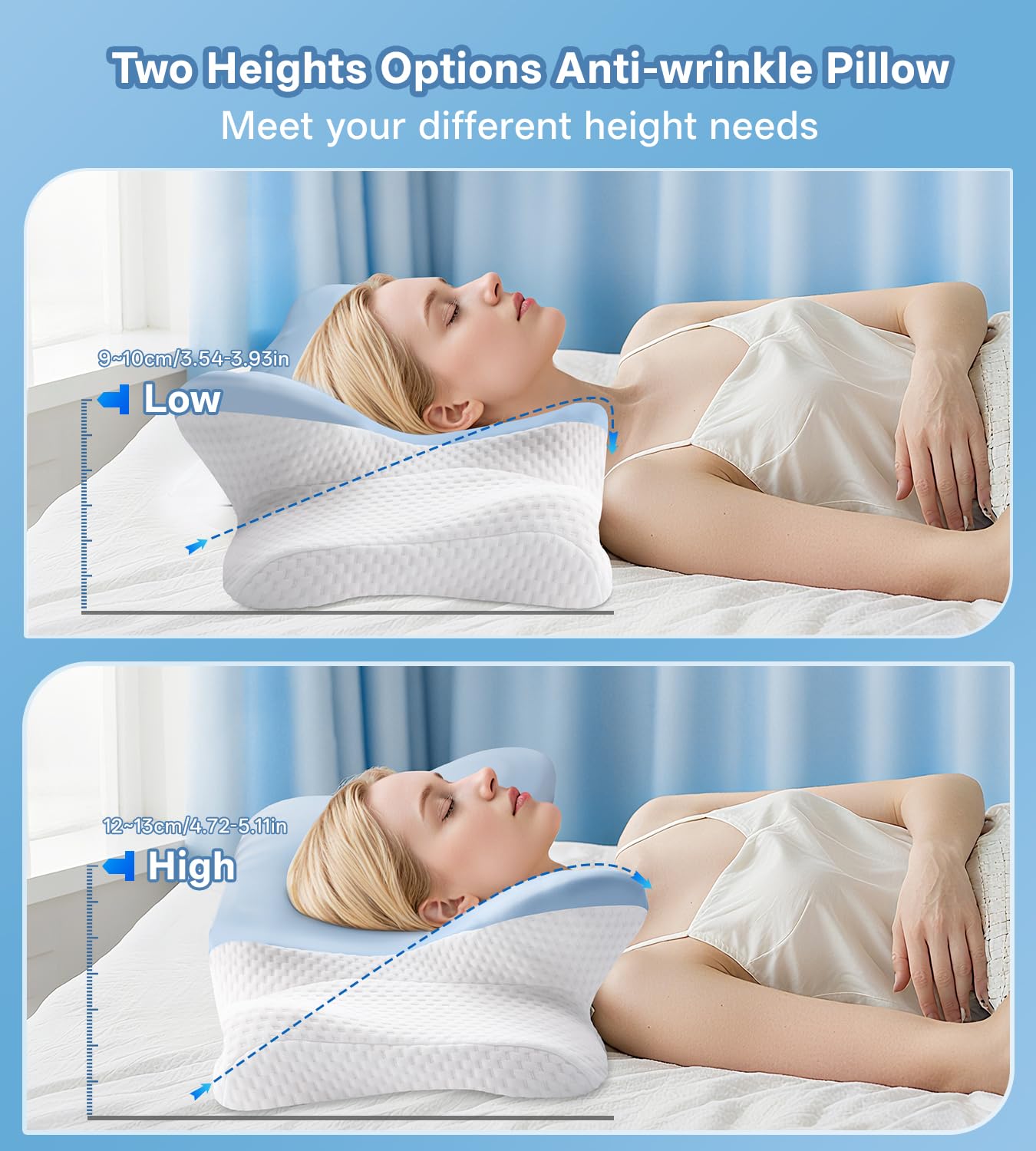 MISSCOZY Ergonomic Cervical Pillow for Neck Pain - Dual Height Memory Foam | Blue 7