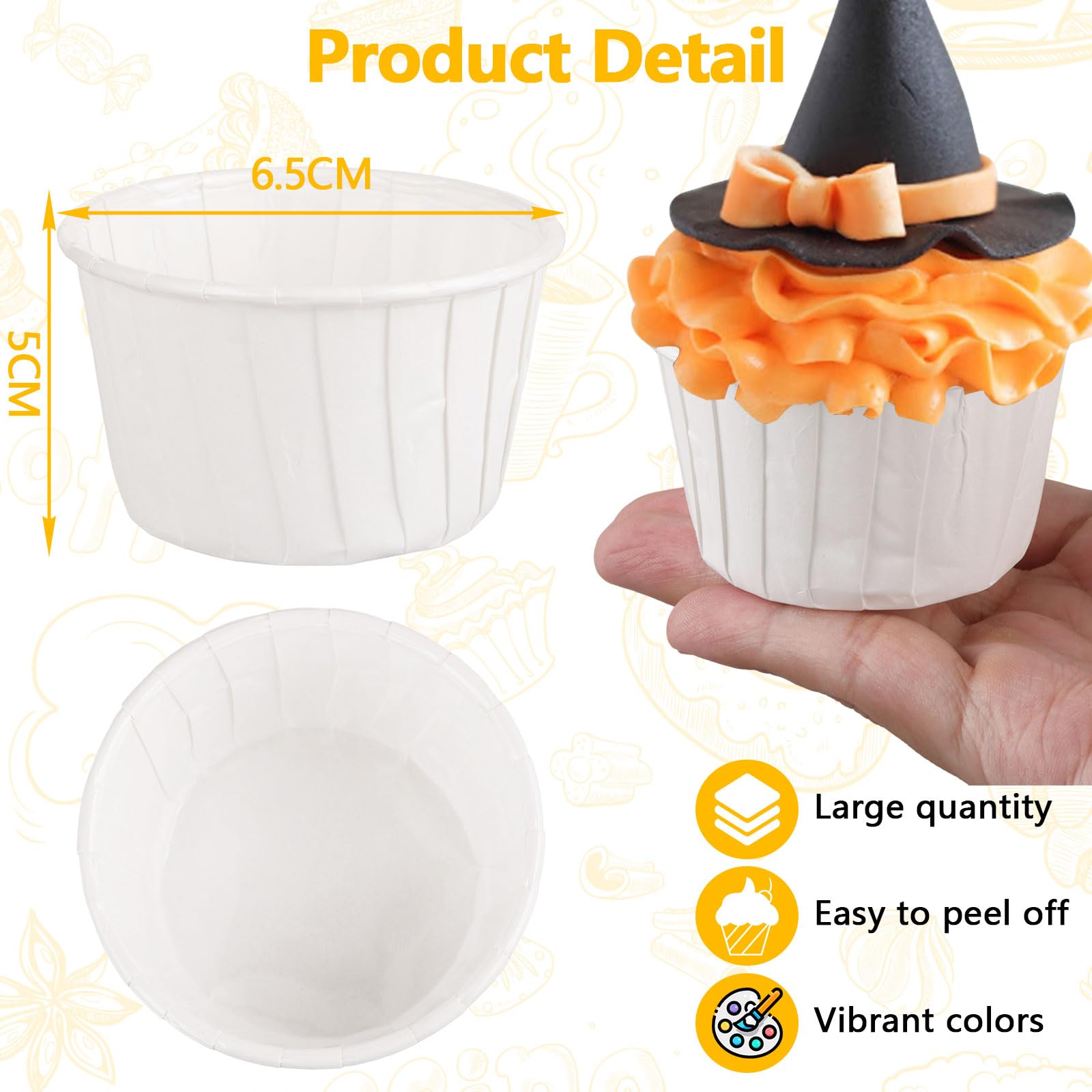 ASelected 100Pcs White Greaseproof Cupcake Liners | Standard Size 50x65x40mm | Food-Grade Paper 2