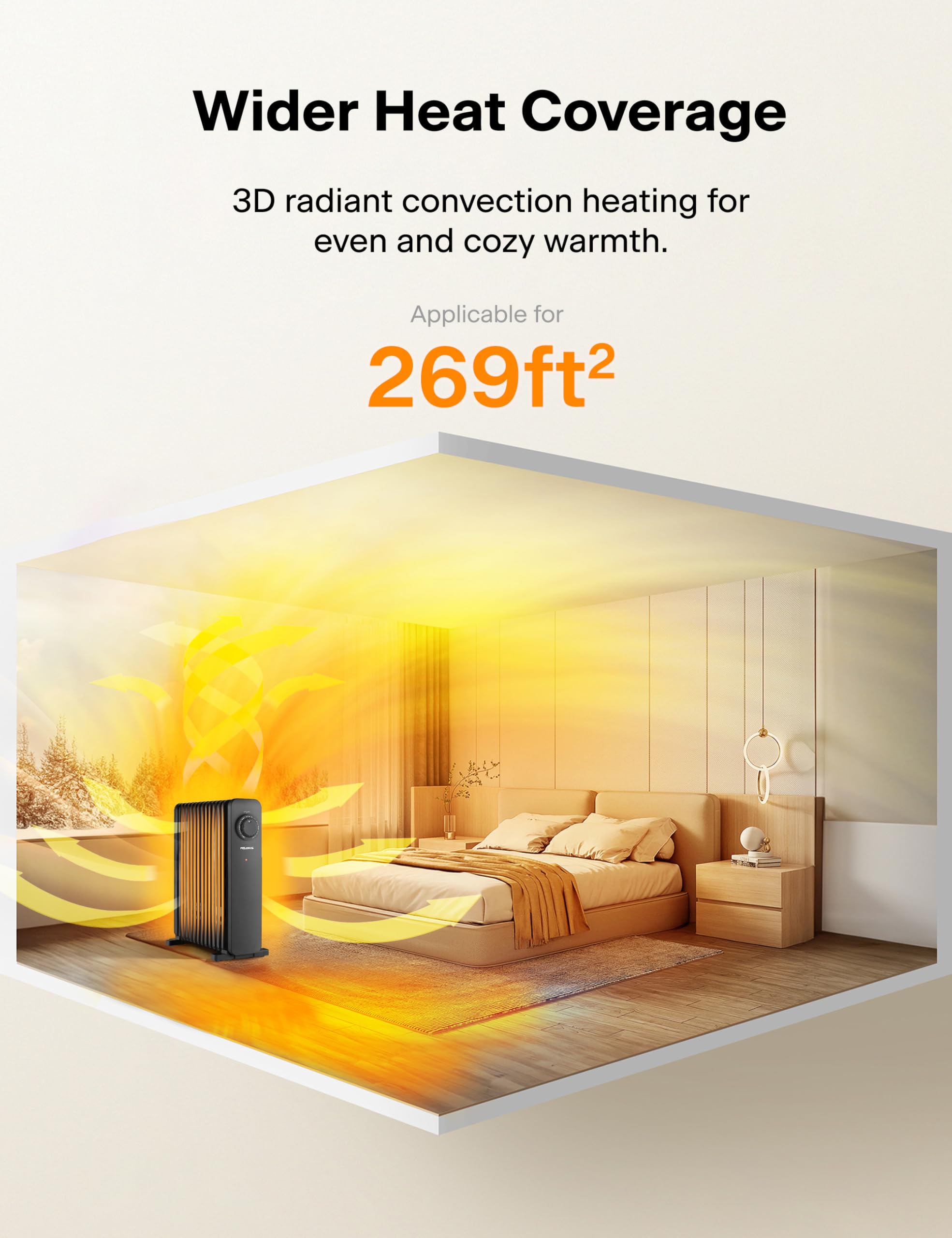 Pelonis PHOENIX 13M Oil Filled Radiator 2500W Silent Space Heater | 13 Fin | Thermostatic Control 2