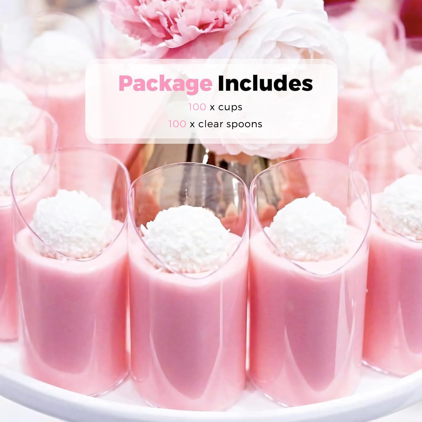 Woobroo 100 Pcs Mini Angled Dessert Cups - 2.5Oz/75ml Clear Reusable Bowls with Spoons 4