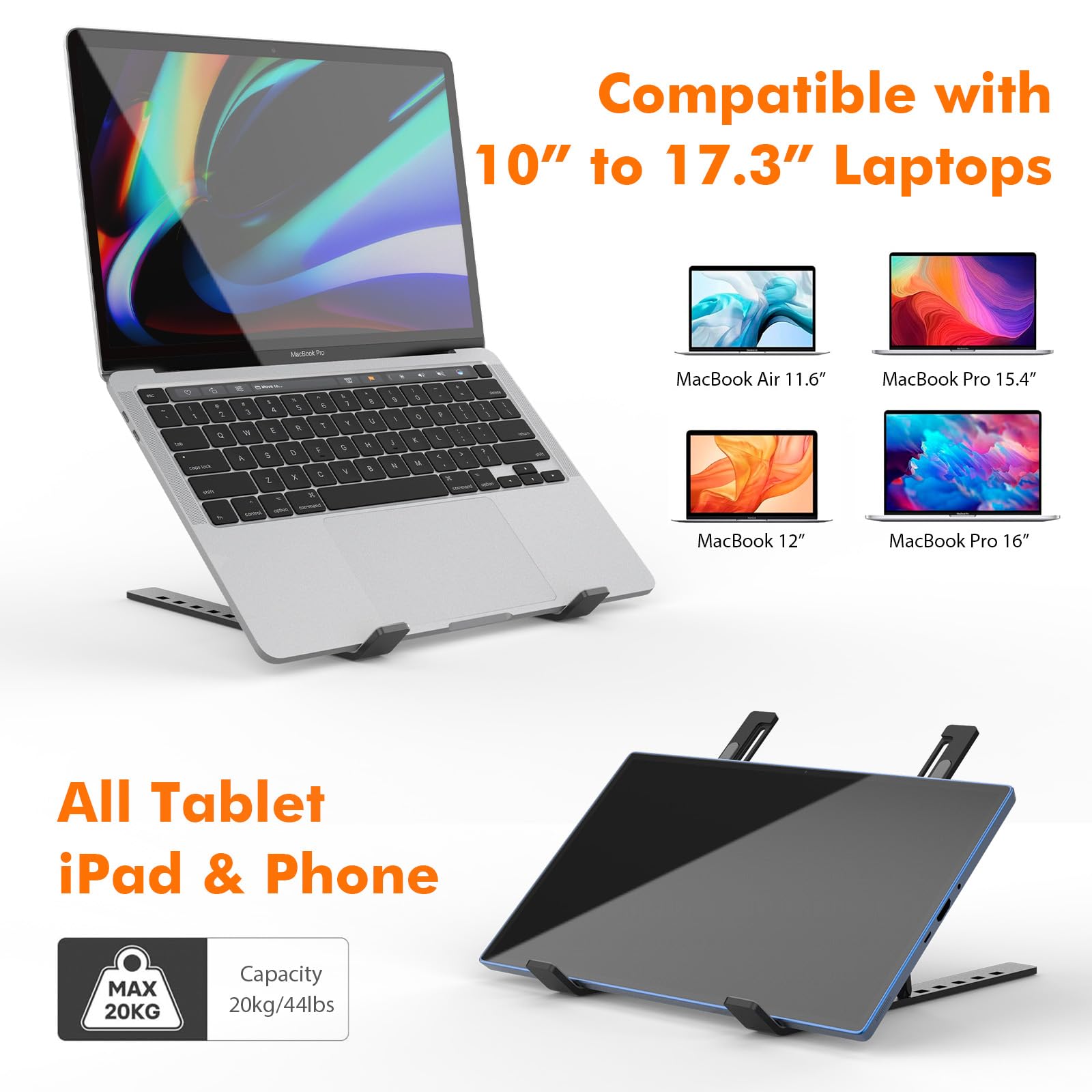 GRIFEMA GB1054B Black Adjustable Laptop Stand for Desk | Aluminum, Foldable, Ergonomic 4