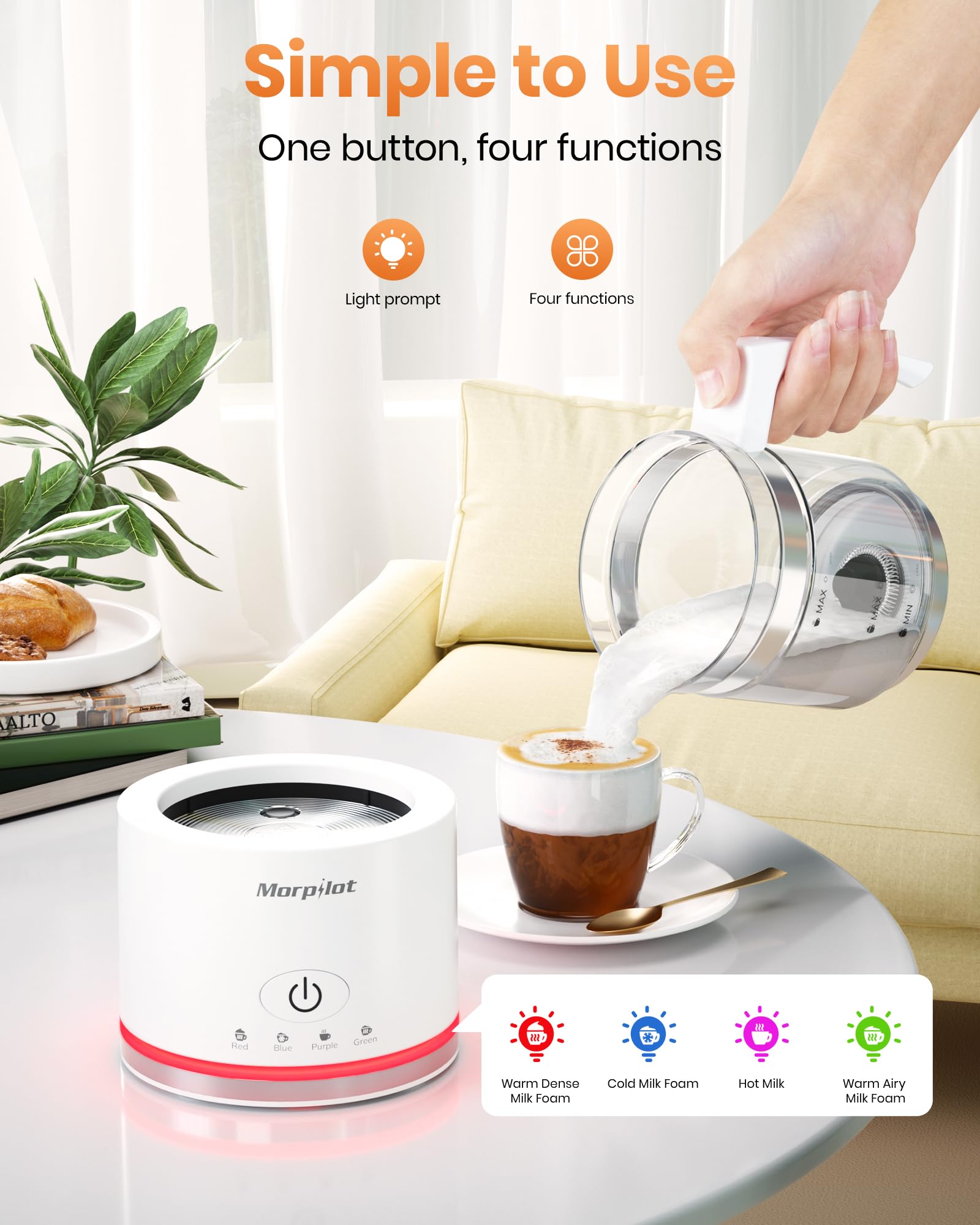 morpilot Automatic Milk Frother - 500ML Capacity, 4-in-1 Functionality | Glass Body | Auto Shut-Off