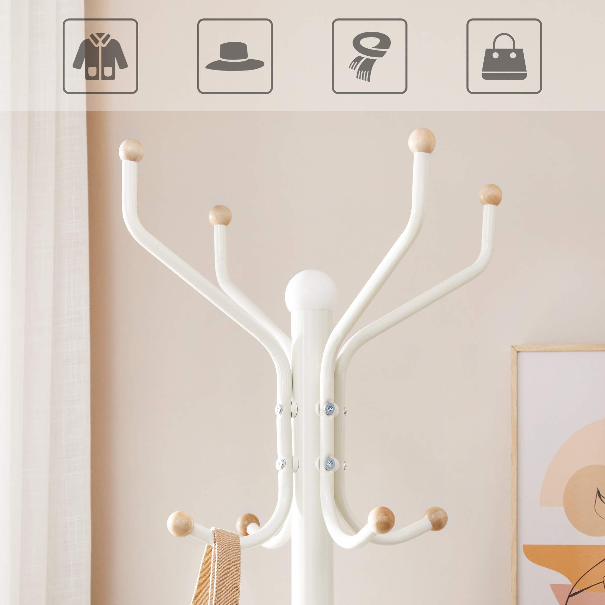 SONGMICS Metal Coat Rack Stand - White Finish, 12 Hooks, Tripod Base | 182H cm 5
