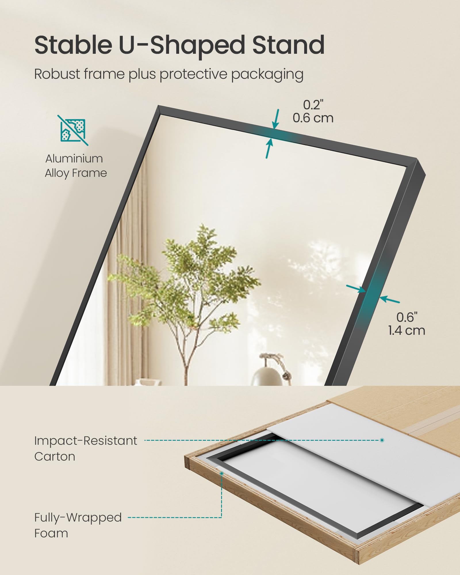 SONGMICS Full Length Floor Mirror - 160x50 cm | Freestanding or Wall-Mount | Matte Black Aluminium Frame 6