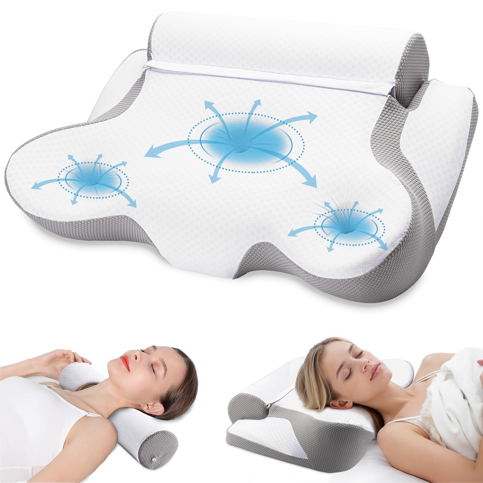 TOPESCT Ergonomic Memory Foam Neck Pillow - Cervical Support | Light Grey | 62x42cm 1