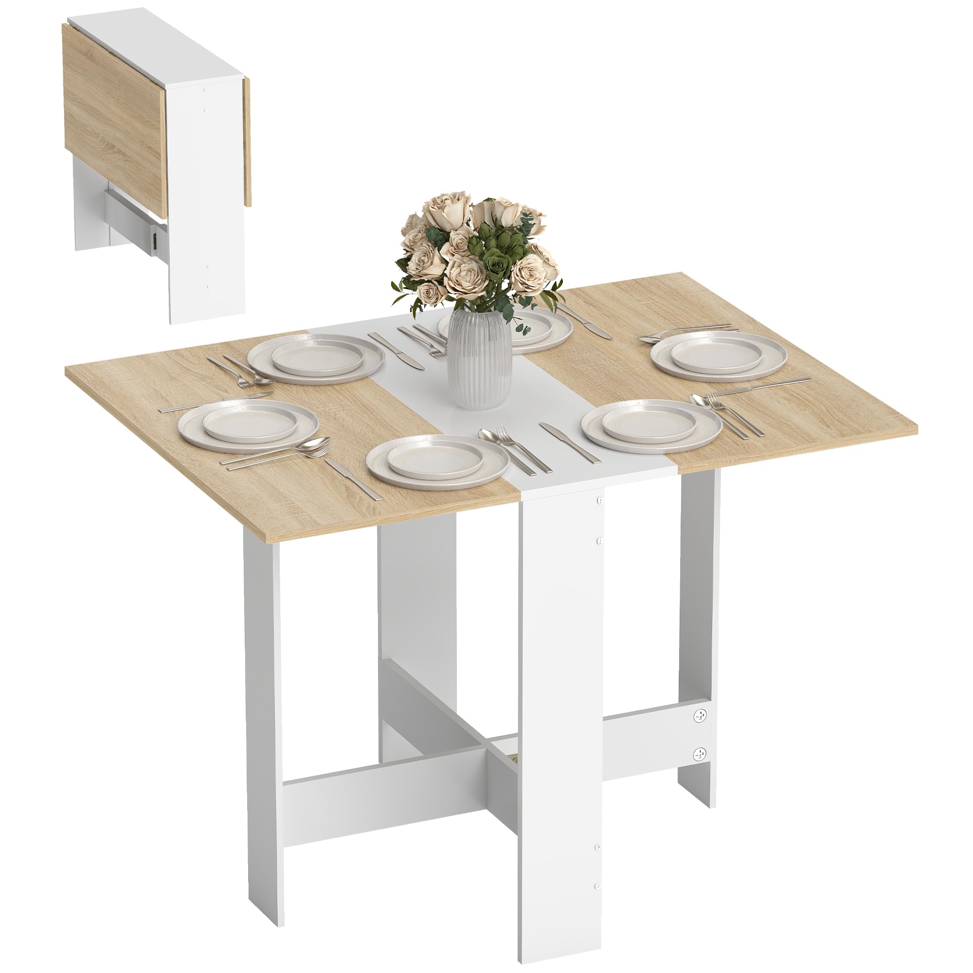 HOMCOM Folding Dining Table - Space-Saving Drop Leaf for 4-6 People | MDF | White
